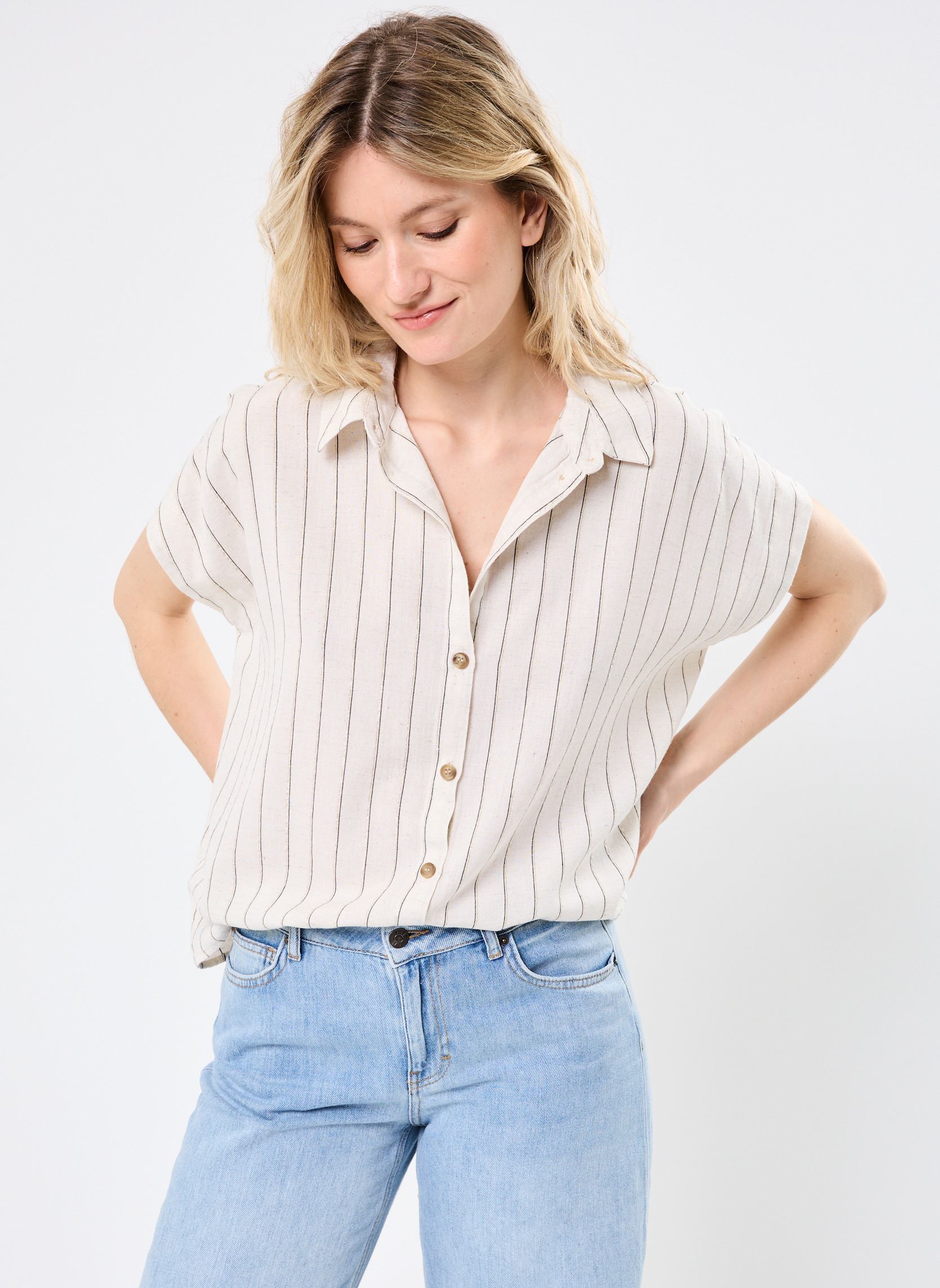 Chemises manches courtes PCTABITHA SS SHIRT WVN FC femme beige Pieces Chemises manches courtes PCTABITHA SS SHIRT WVN FC femme beige Birch