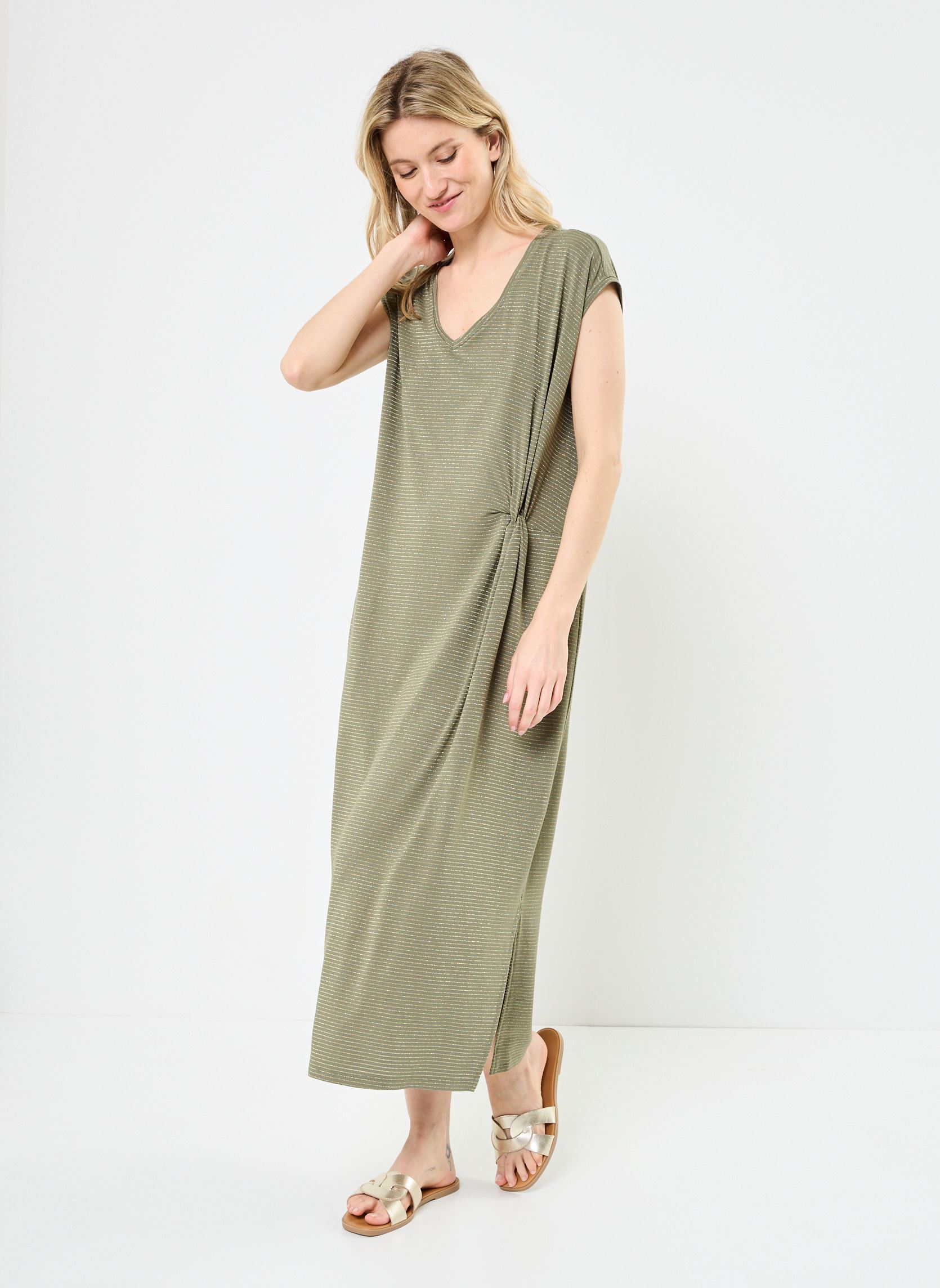 Robes longues PCTALYSE SS V-NECK DRESS JRS FC BC femme vert Pieces Robes longues PCTALYSE SS V-NECK DRESS JRS FC BC femme vert Deep Lichen Green
