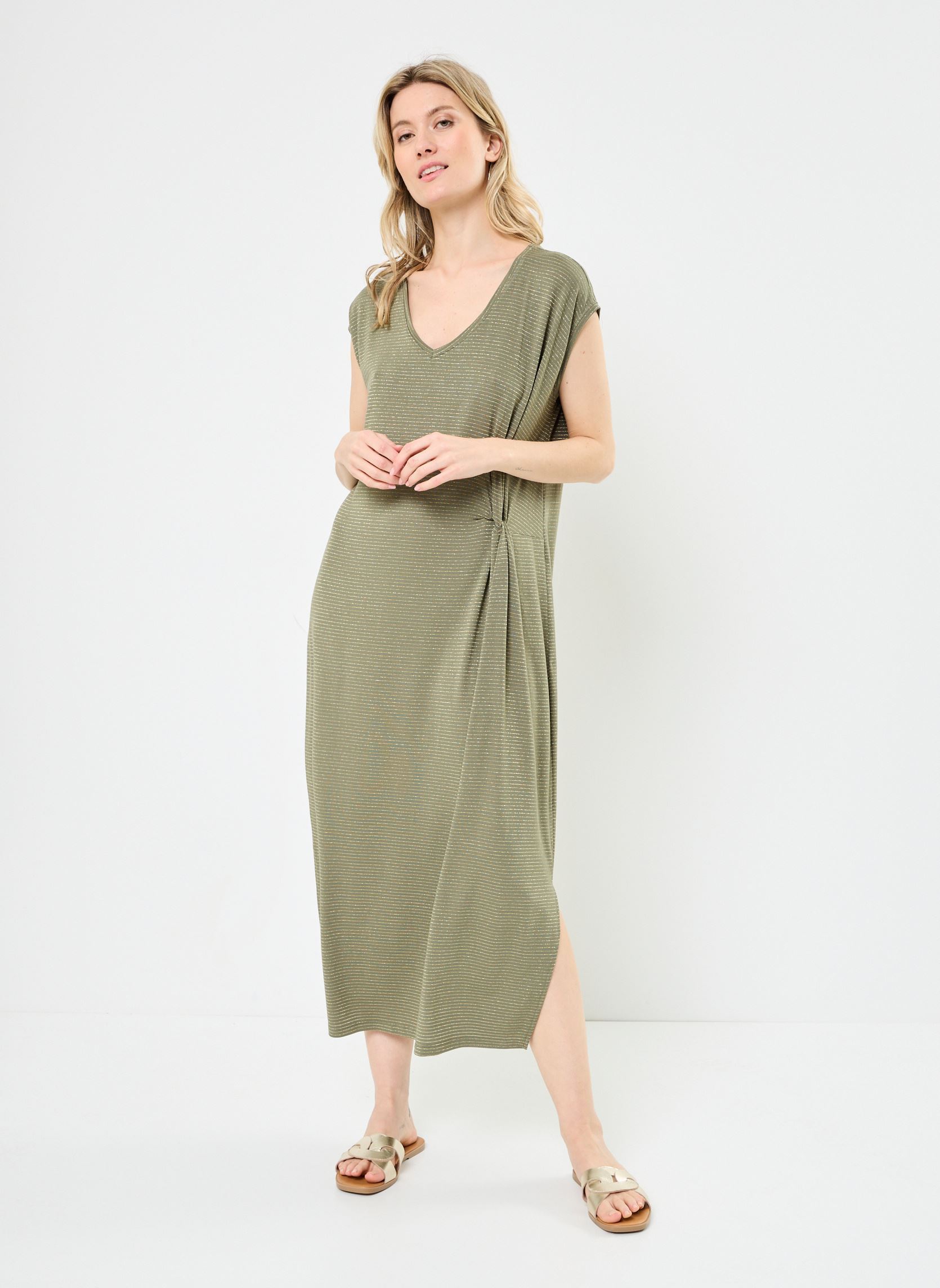 Robes longues PCTALYSE SS V-NECK DRESS JRS FC BC femme vert Pieces Robes longues PCTALYSE SS V-NECK DRESS JRS FC BC femme vert Deep Lichen Green