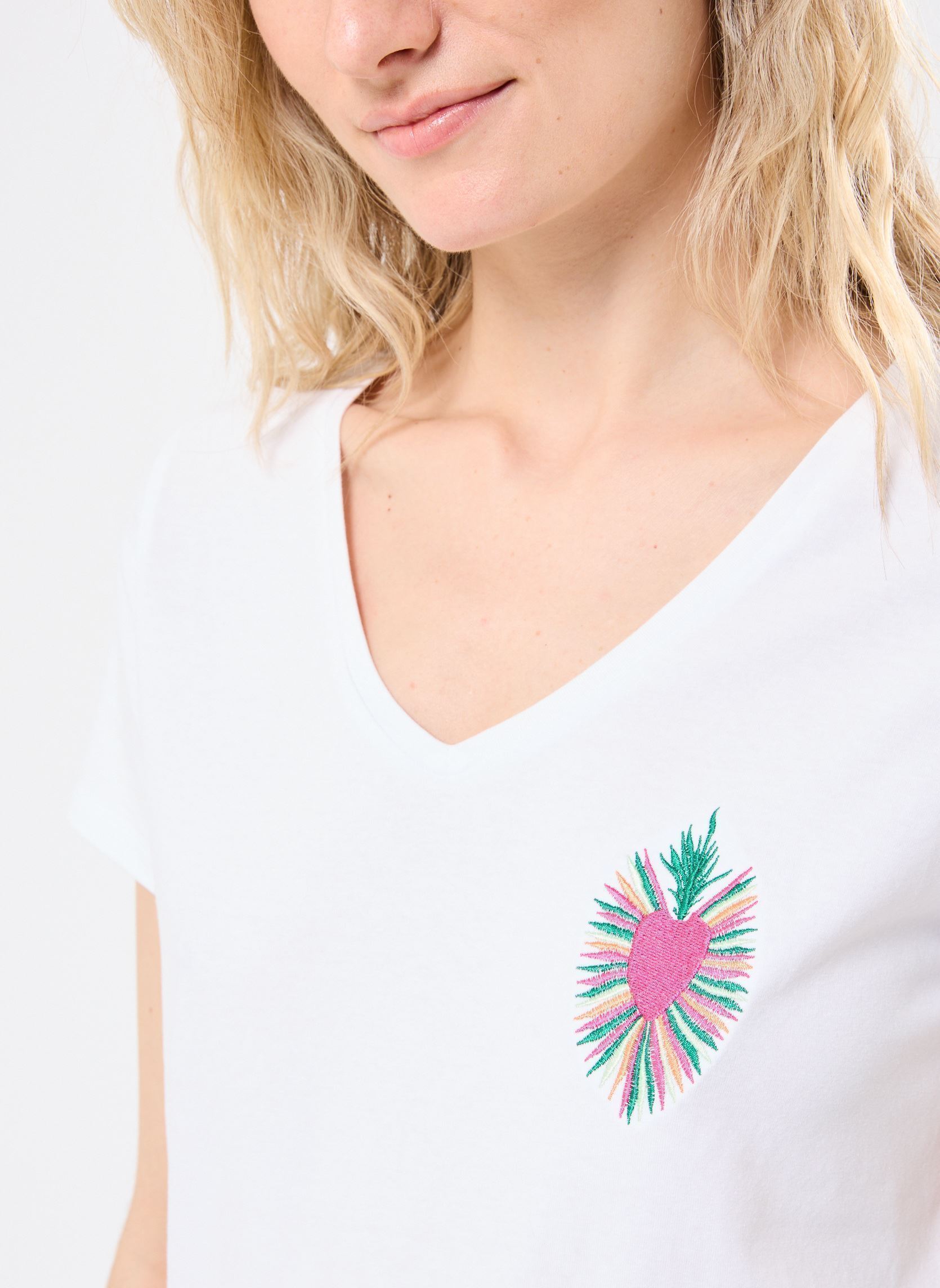 T-shirt a maniche corte PCTILLY SS V-NECK EMB T-SHIRT JRS FC donna bianco Pieces T-shirt a maniche corte PCTILLY SS V-NECK EMB T-SHIRT JRS FC donna bianco BRIGHT WHITE
