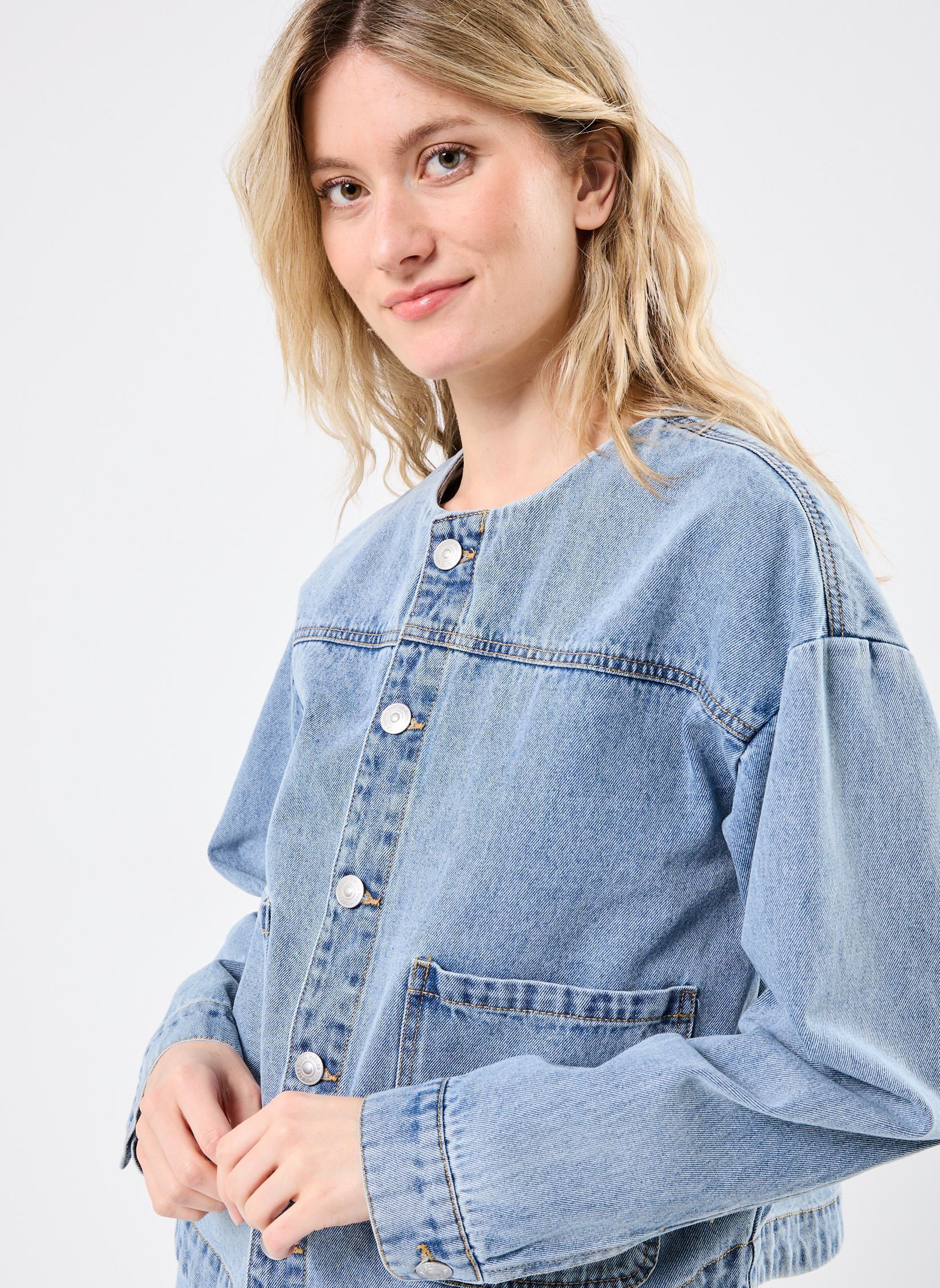 Vestes en jean PCTRIANNA DENIM JACKET femme bleu Pieces Vestes en jean PCTRIANNA DENIM JACKET femme bleu Light Blue Denim