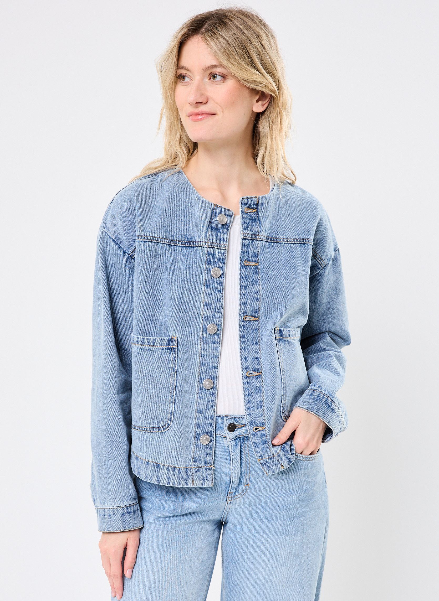 Vestes en jean PCTRIANNA DENIM JACKET femme bleu Pieces Vestes en jean PCTRIANNA DENIM JACKET femme bleu Light Blue Denim
