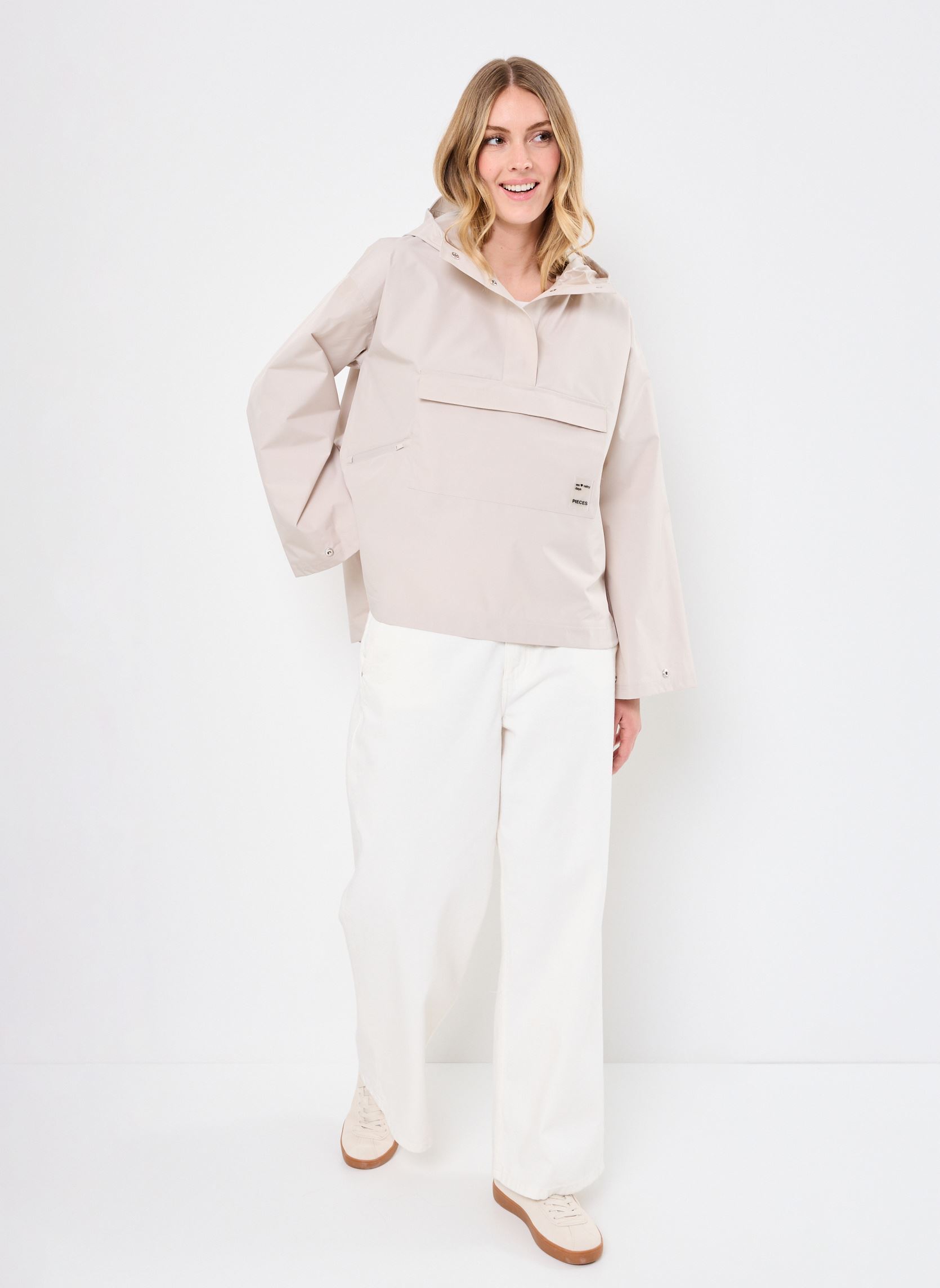 Vestes imperméable PCTUI RAIN ANORAK femme beige Pieces Vestes imperméable PCTUI RAIN ANORAK femme beige Silver Gray