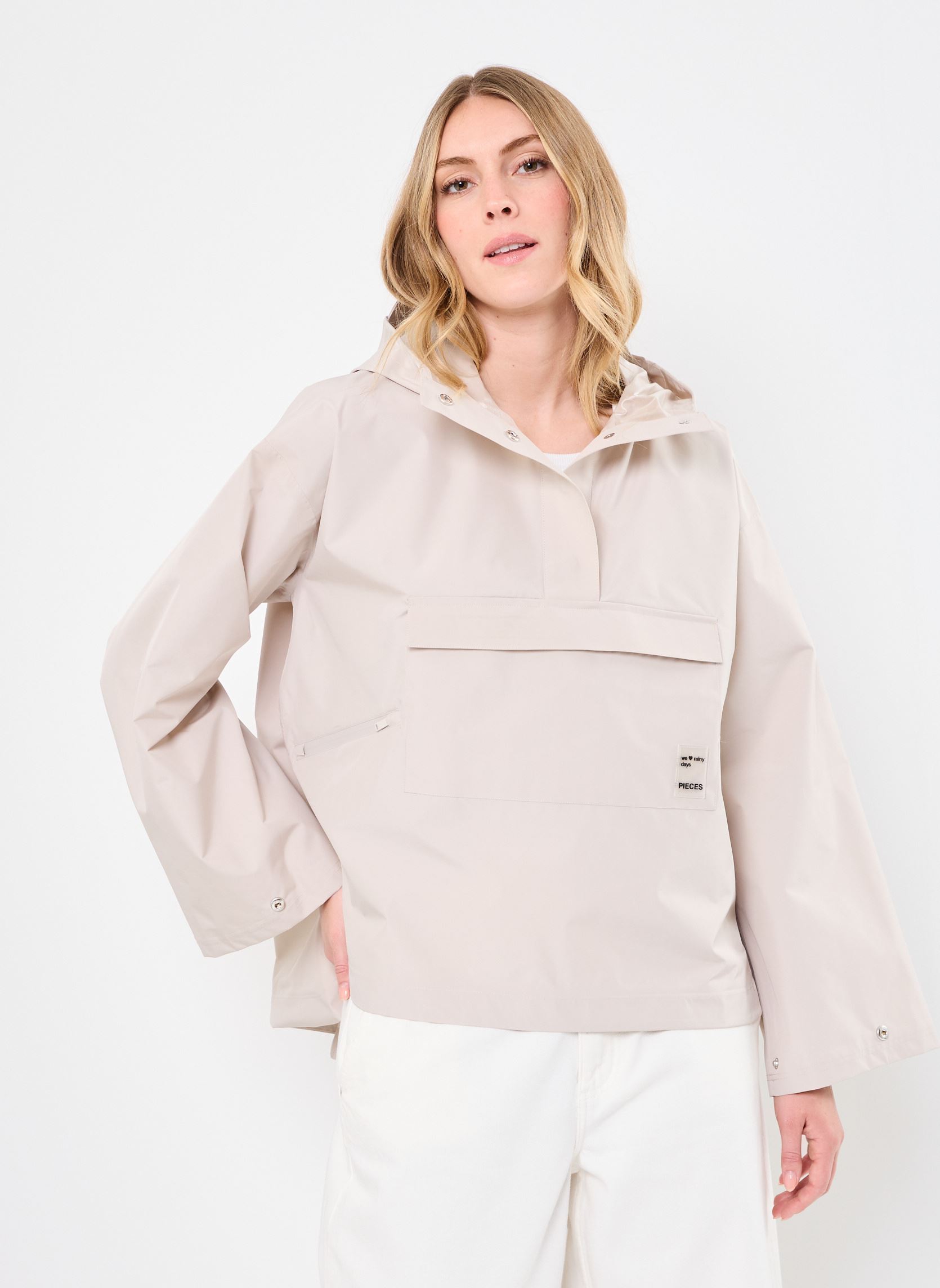 Vestes imperméable PCTUI RAIN ANORAK femme beige Pieces Vestes imperméable PCTUI RAIN ANORAK femme beige Silver Gray