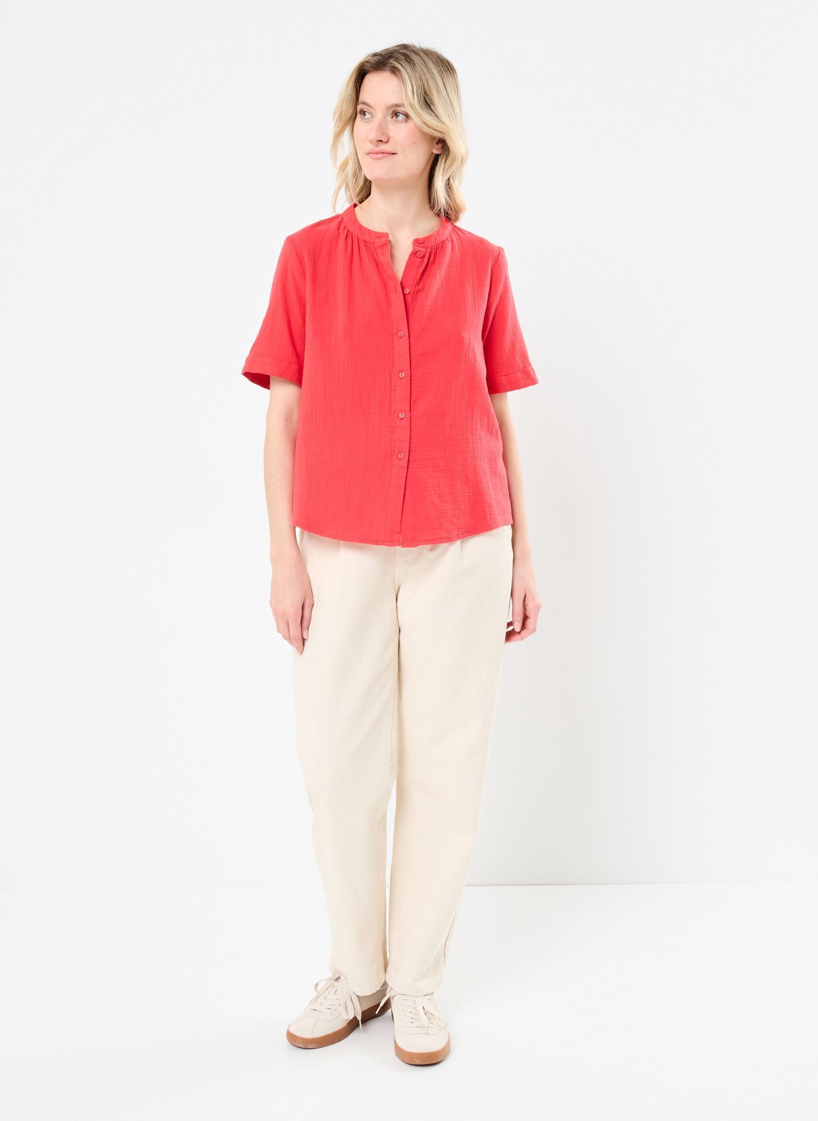 Kurzarm-T-Shirts PCSASTINA SS SHIRT WVN BC damen rot Pieces Kurzarm-T-Shirts PCSASTINA SS SHIRT WVN BC damen rot Lollipop