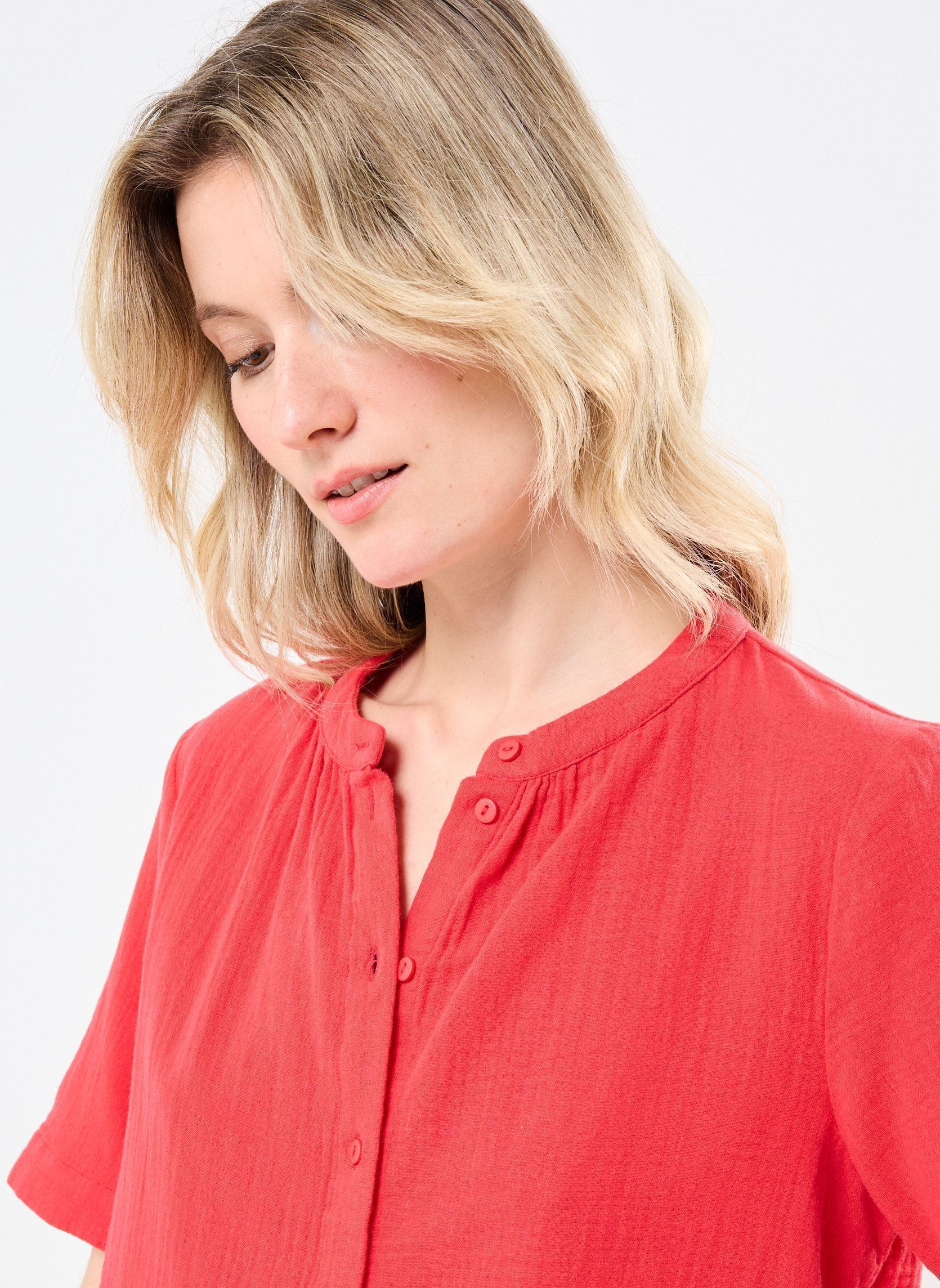 Kurzarm-T-Shirts PCSASTINA SS SHIRT WVN BC damen rot Pieces Kurzarm-T-Shirts PCSASTINA SS SHIRT WVN BC damen rot Lollipop