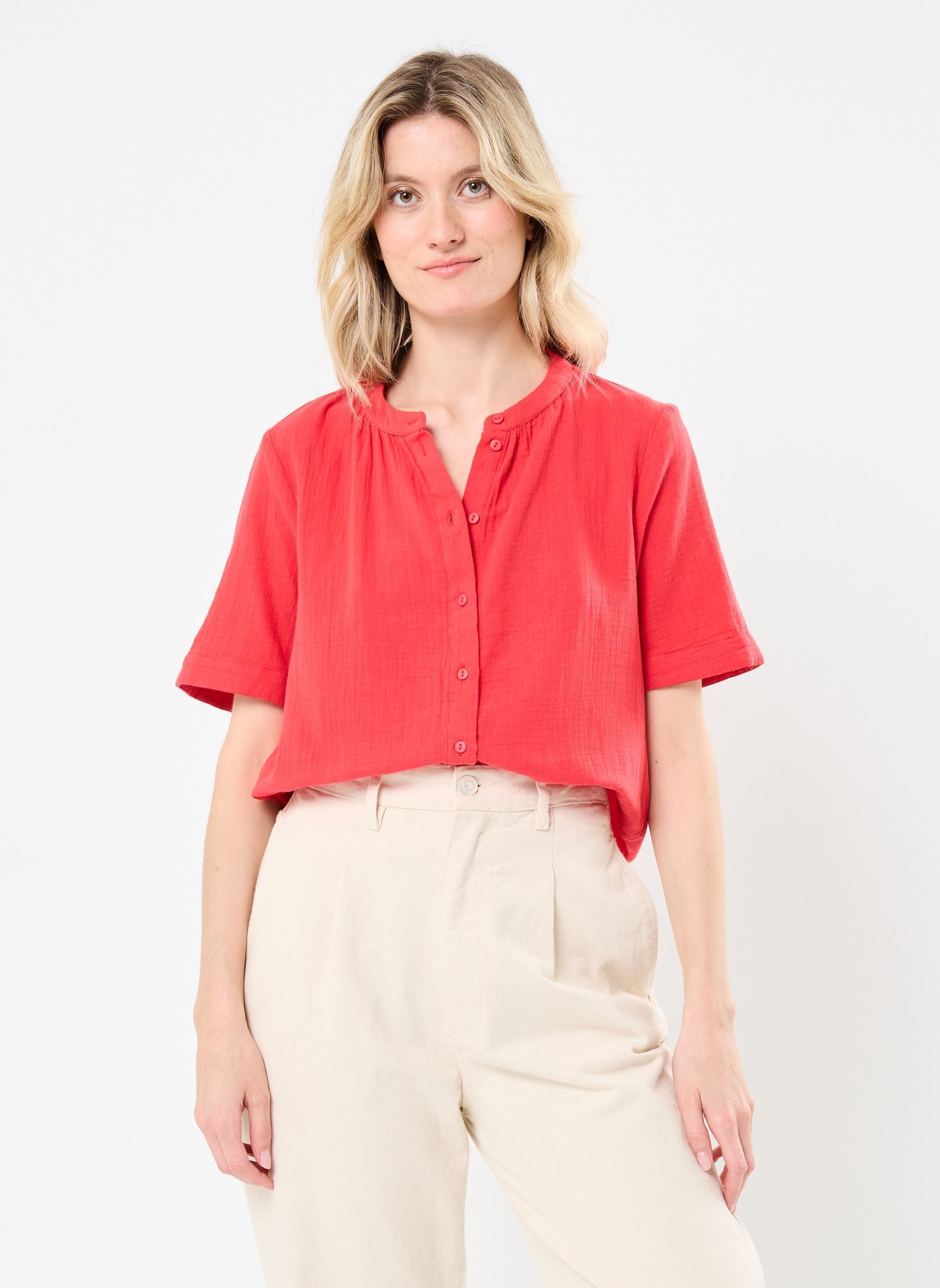 Kurzarm-T-Shirts PCSASTINA SS SHIRT WVN BC damen rot Pieces Kurzarm-T-Shirts PCSASTINA SS SHIRT WVN BC damen rot Lollipop