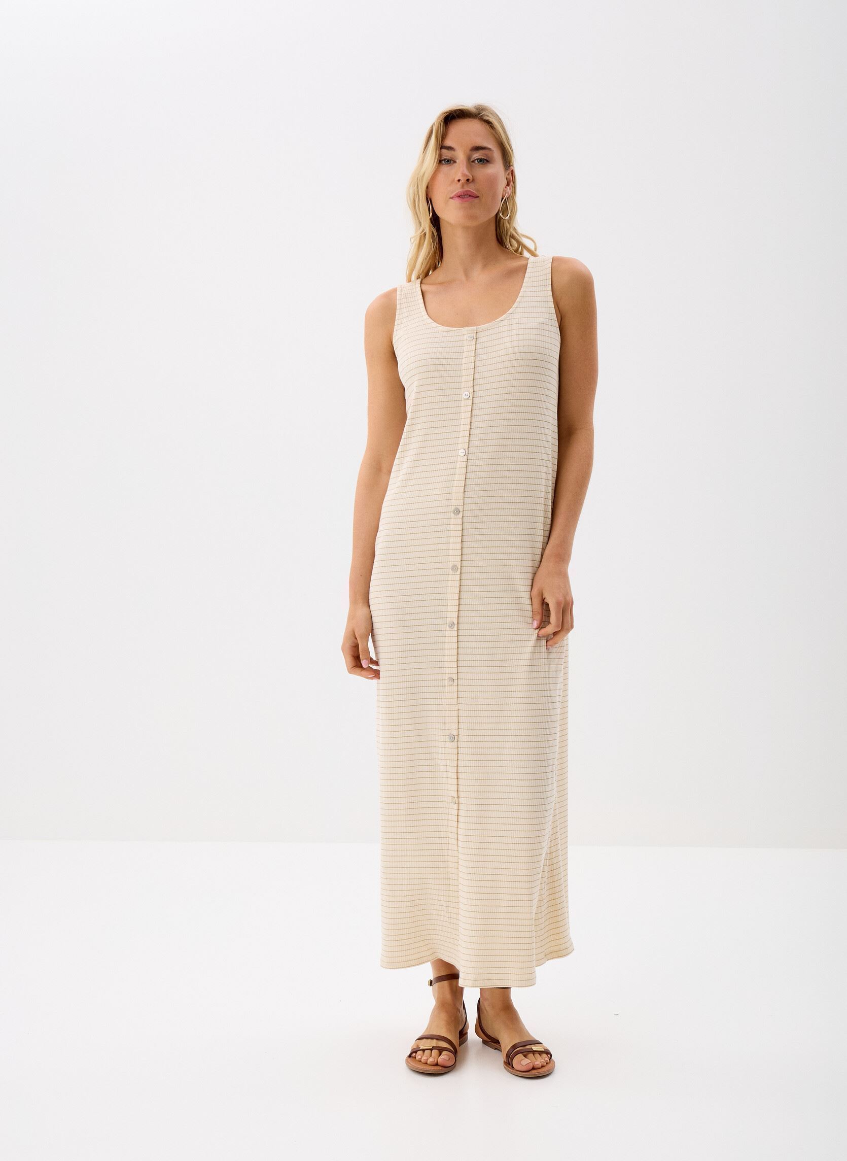 Lange Kleider PCTAILER SL O-NECK BUTTON DRESS JRS FC damen beige Pieces Lange Kleider PCTAILER SL O-NECK BUTTON DRESS JRS FC damen beige BIRCH