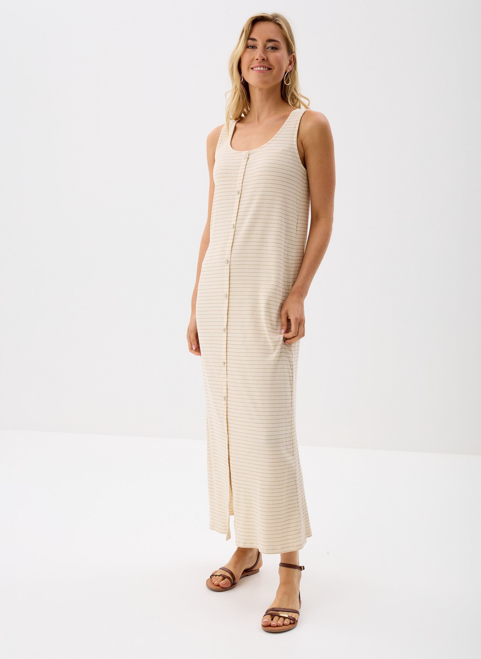 Lange Kleider PCTAILER SL O-NECK BUTTON DRESS JRS FC damen beige Pieces Lange Kleider PCTAILER SL O-NECK BUTTON DRESS JRS FC damen beige BIRCH