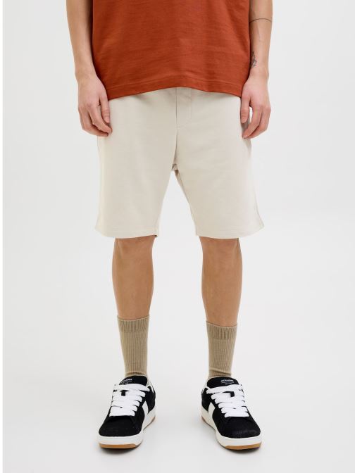 JACK & JONES Pantaloncini da Uomo Jpstgordon Charge Print Sweat Mid, Bianco Antico, S JACK & JONES Pantaloncini da Uomo Jpstgordon Charge Print Sweat Mid, Bianco Antico, S