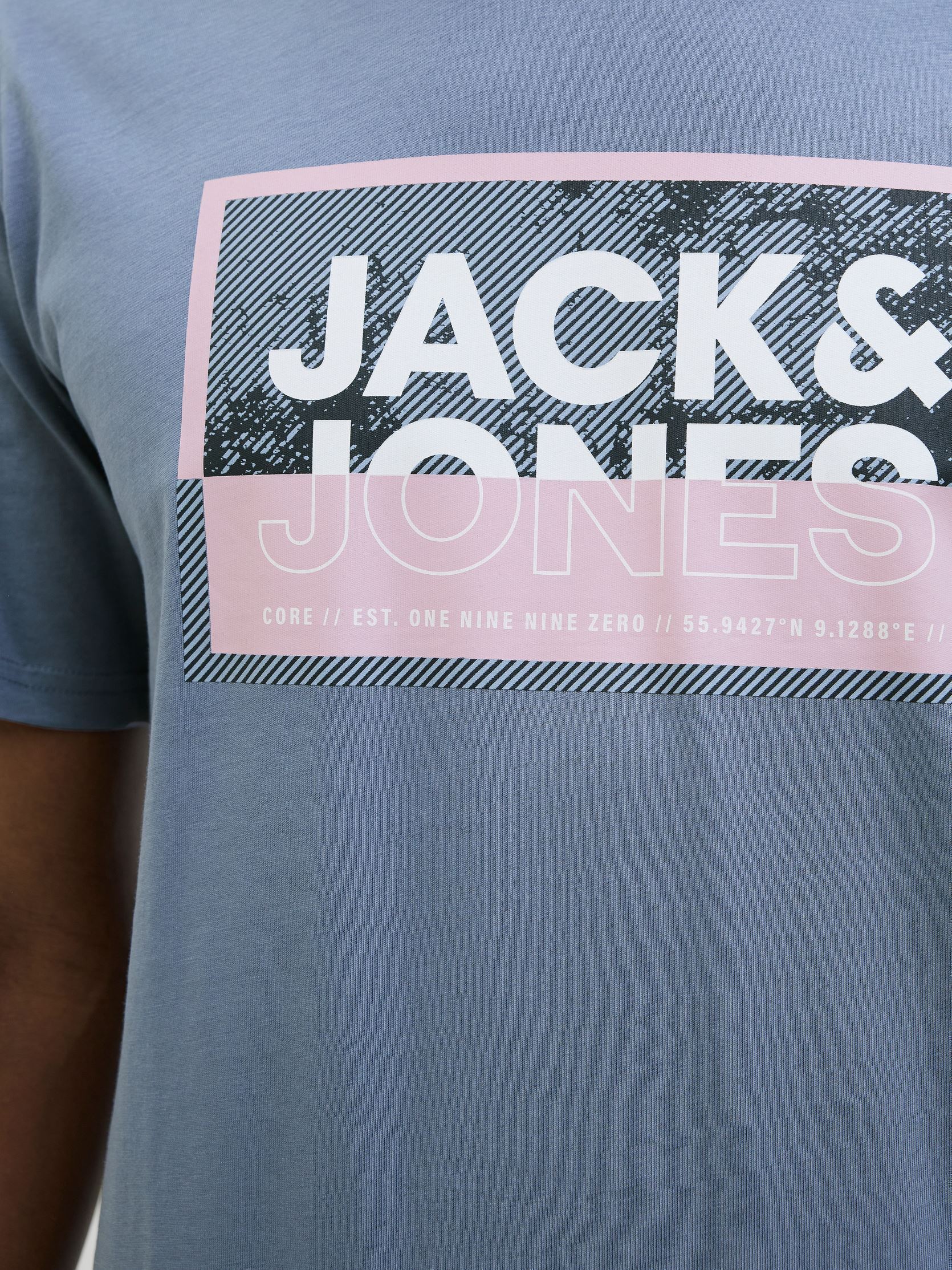 Tee-shirts manches courtes JCOLOGAN SUMMER PRINT TEE CREW NECK SMU homme bleu Jack & Jones Tee-shirts manches courtes JCOLOGAN SUMMER PRINT TEE CREW NECK SMU homme bleu FLINT STONE
