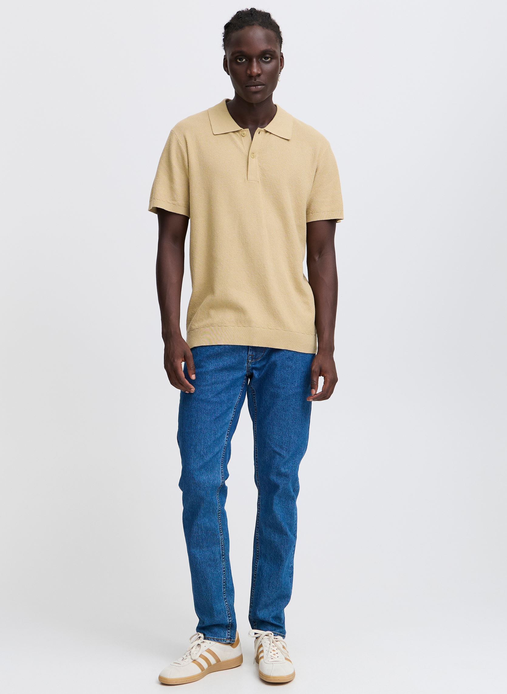 Polos manches courtes BHALK Polo knit homme beige Blend Polos manches courtes BHALK Polo knit homme beige CORNSTALK