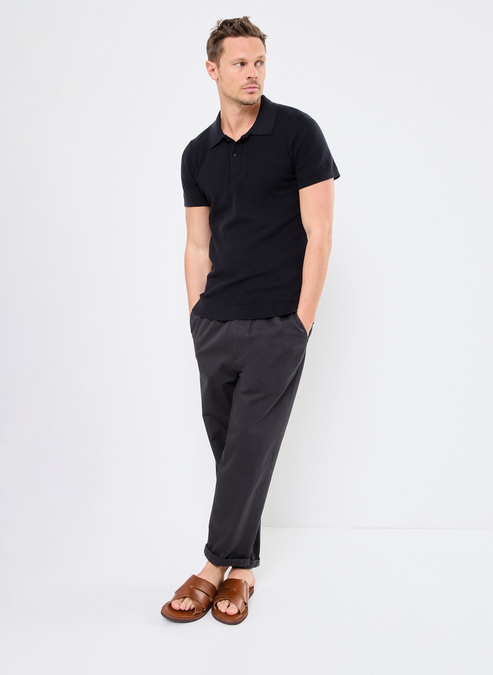 Polos manches courtes BHALK Polo knit homme noir Blend Polos manches courtes BHALK Polo knit homme noir BLACK