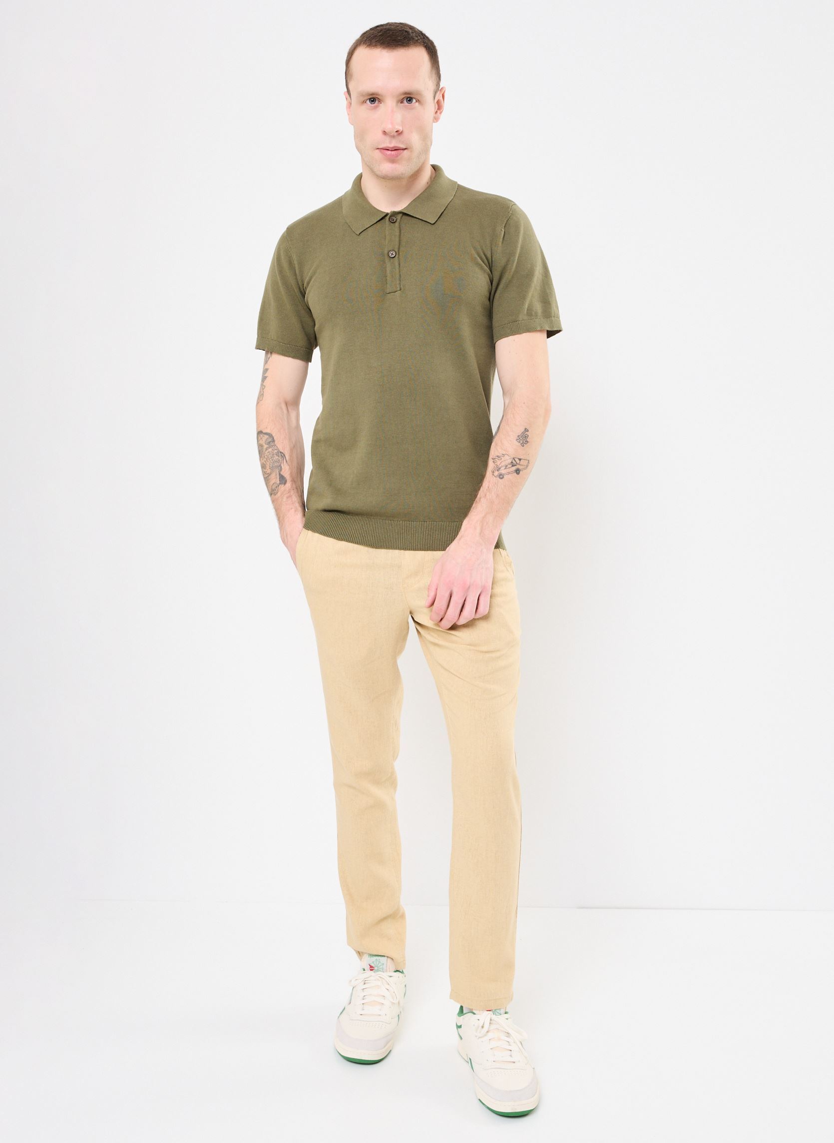 Polos manches courtes BHASKE Polo knit homme vert Blend Polos manches courtes BHASKE Polo knit homme vert OLIVE NIGHT
