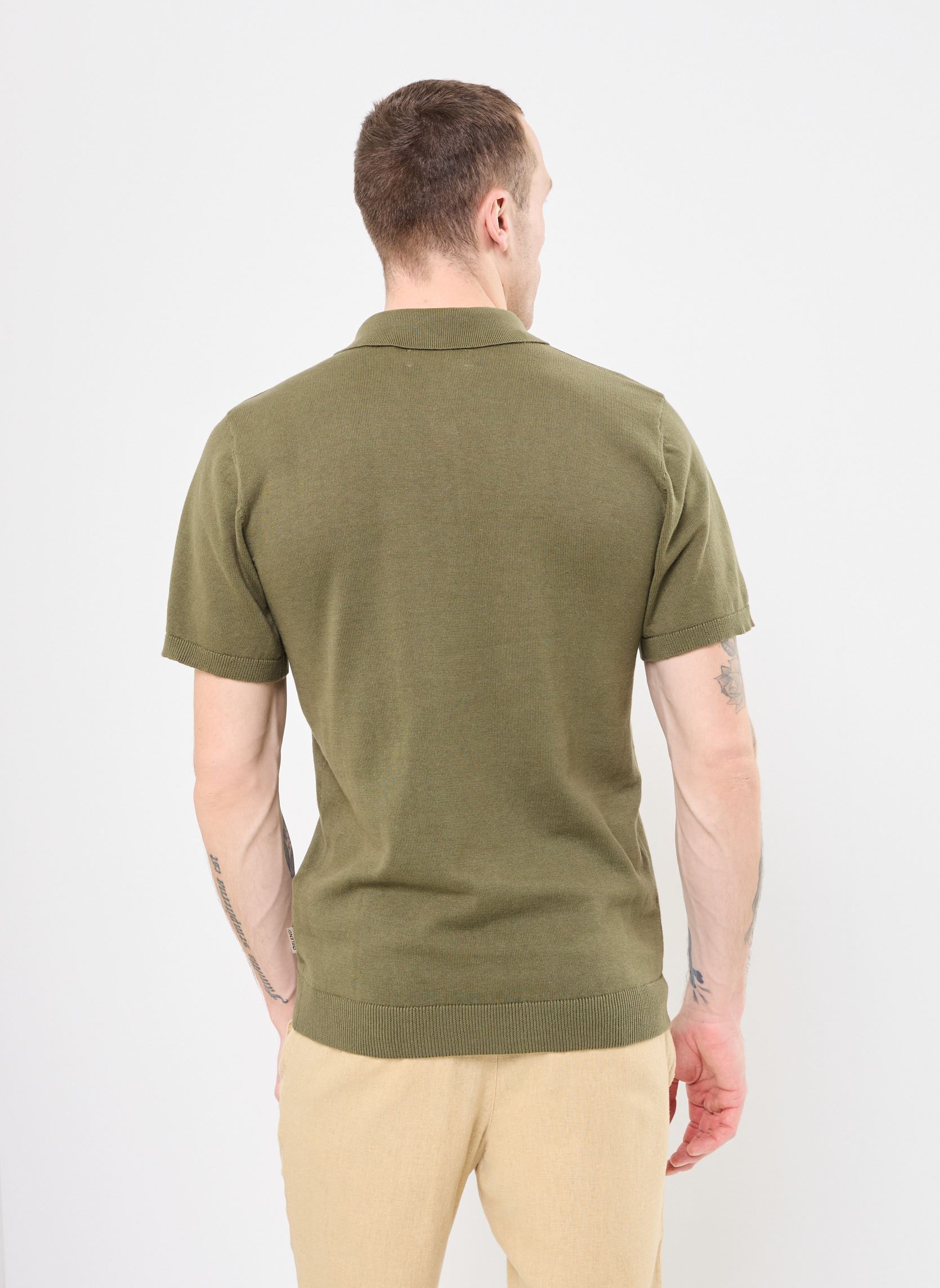 Polos manches courtes BHASKE Polo knit homme vert Blend Polos manches courtes BHASKE Polo knit homme vert OLIVE NIGHT