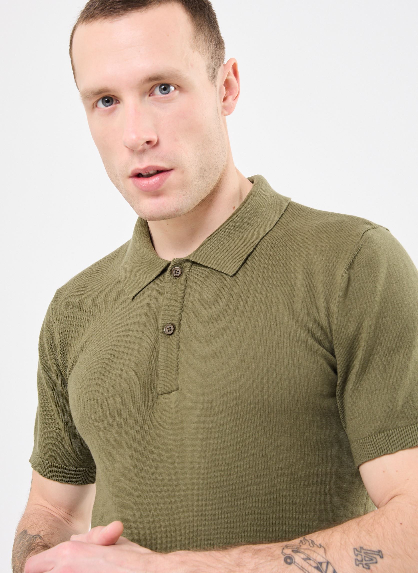 Polos manches courtes BHASKE Polo knit homme vert Blend Polos manches courtes BHASKE Polo knit homme vert OLIVE NIGHT