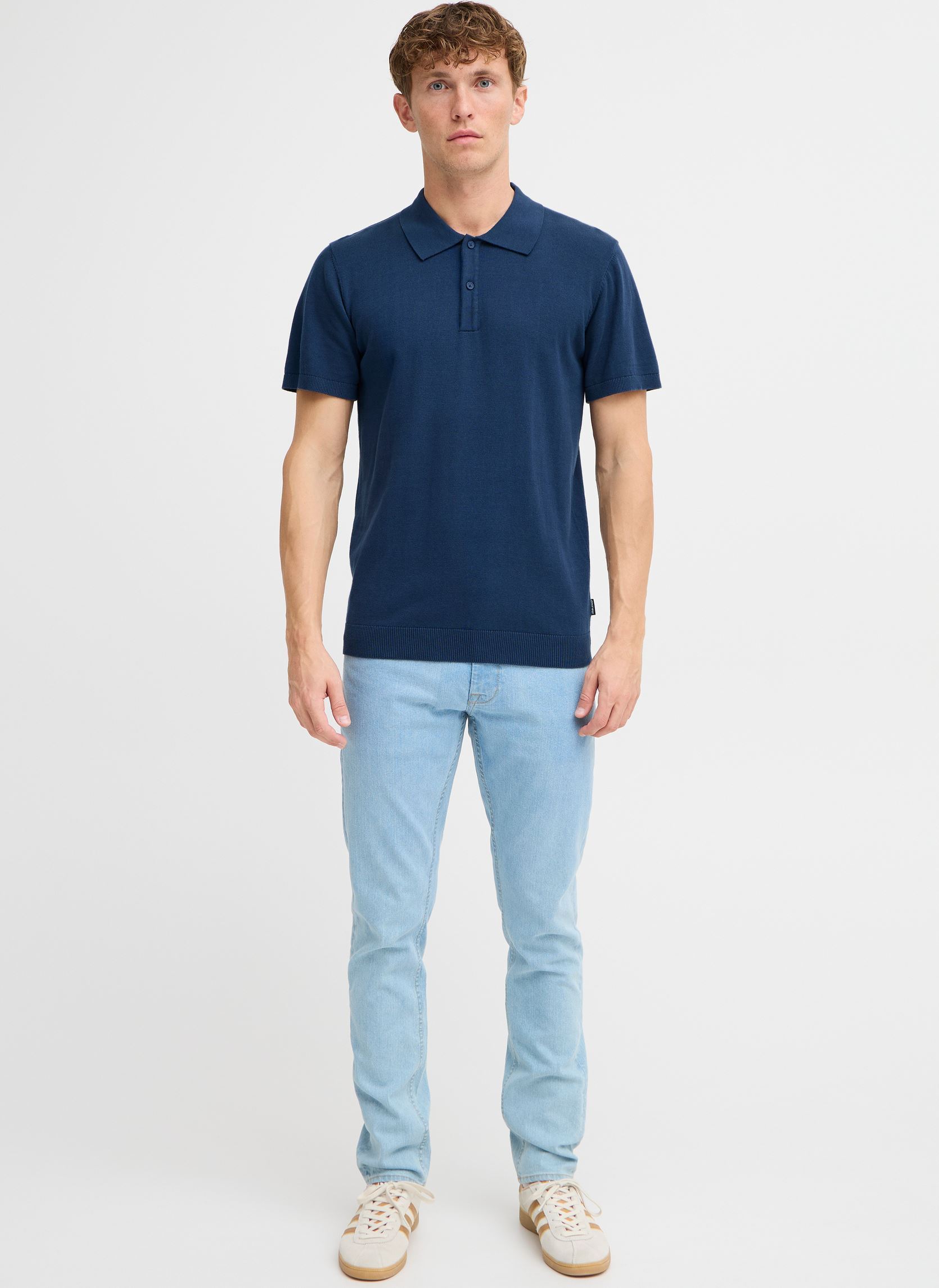 Polos manches courtes BHASKE Polo knit homme bleu Blend Polos manches courtes BHASKE Polo knit homme bleu DRESS BLUES