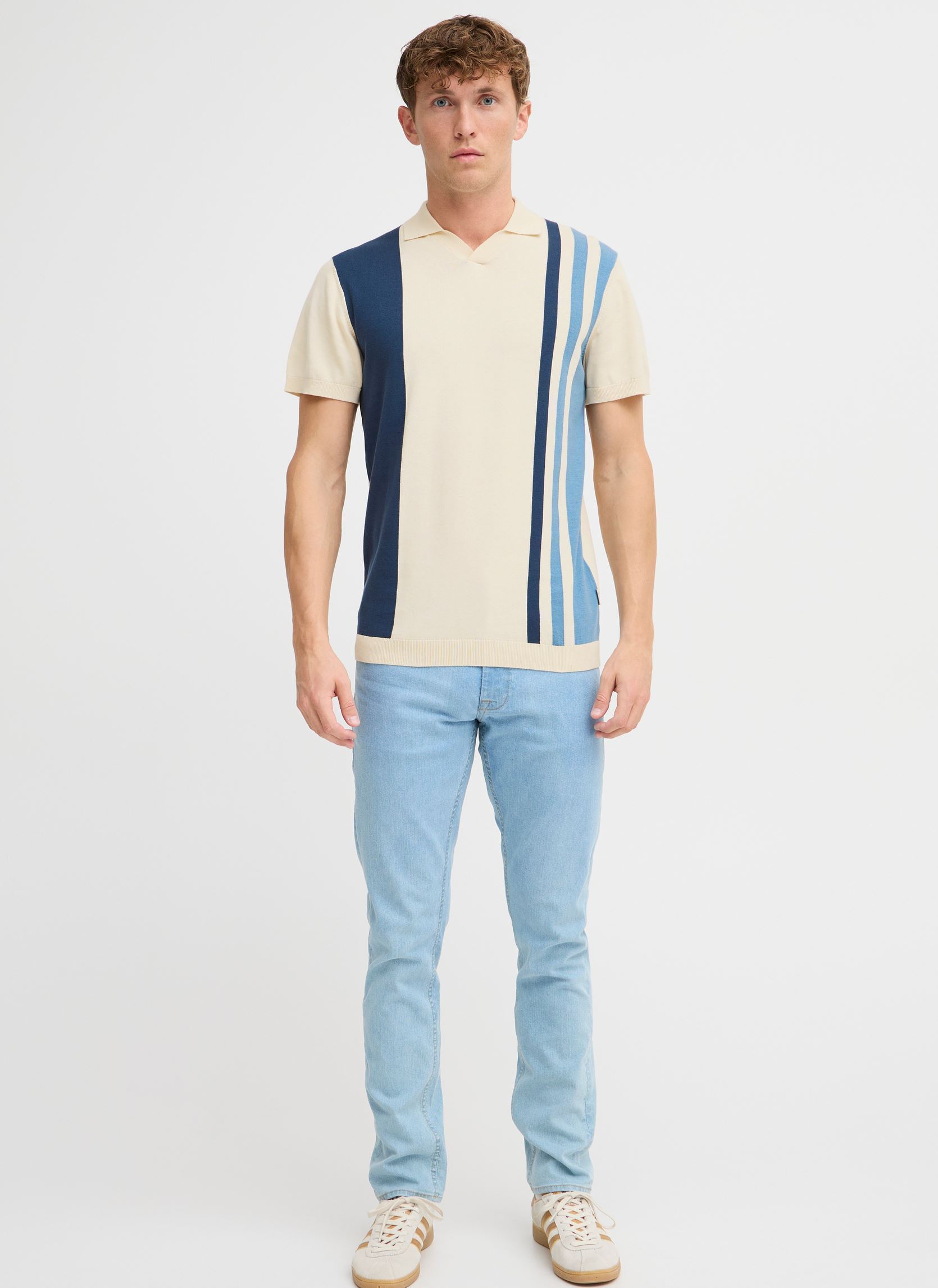 Pulls BHATLAS Polo knit homme beige Blend Pulls BHATLAS Polo knit homme beige BLEACHED SAND