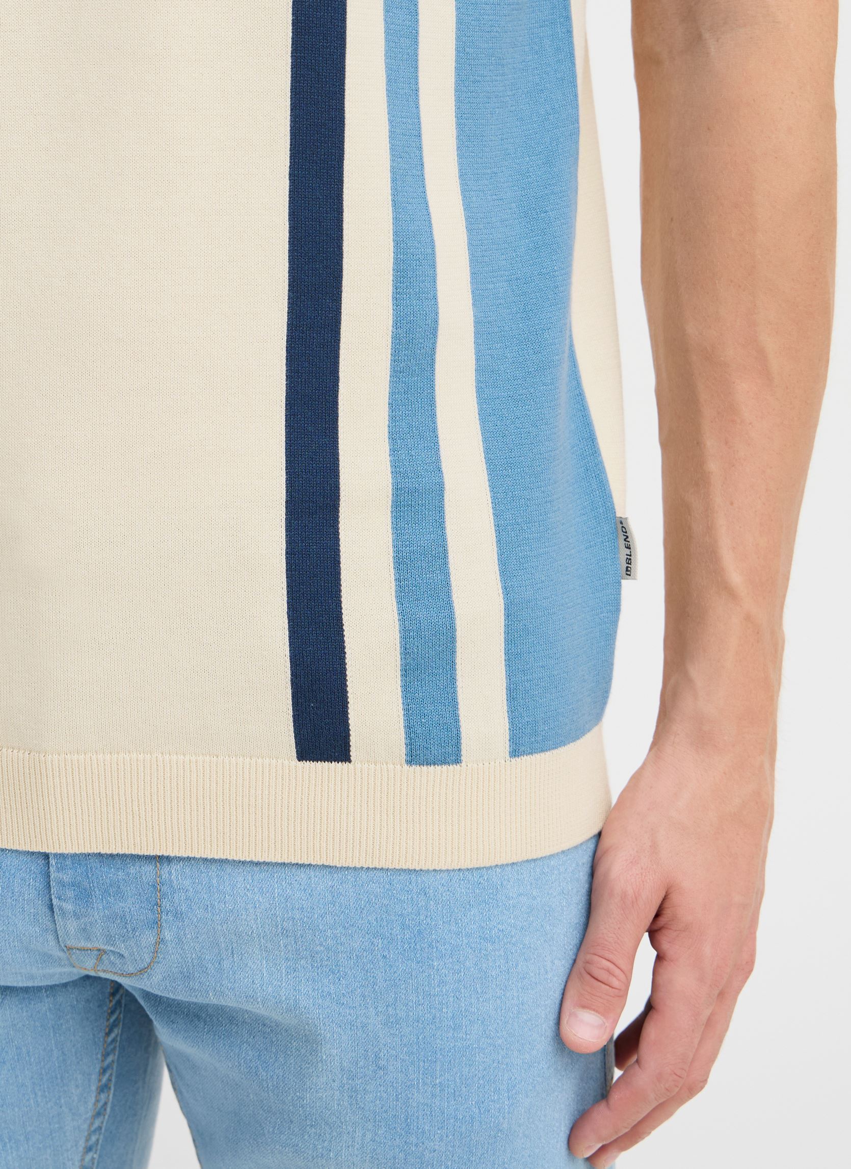 Pulls BHATLAS Polo knit homme beige Blend Pulls BHATLAS Polo knit homme beige BLEACHED SAND