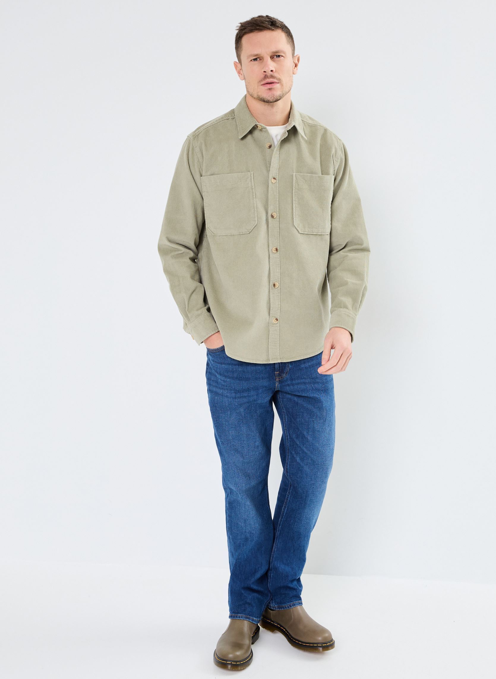 Chemises ONSALP RLX 2PKT WASHD CORD LS SHIRT NOOS homme vert Only & Sons Chemises ONSALP RLX 2PKT WASHD CORD LS SHIRT NOOS homme vert SEAGRASS