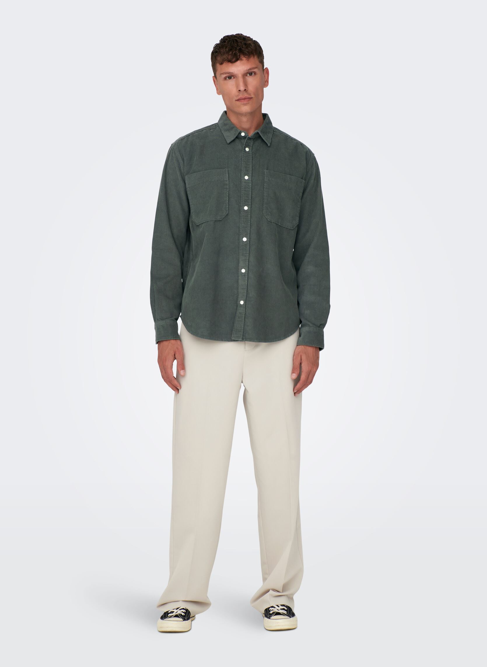 Hemden ONSALP RLX 2PKT WASHD CORD LS SHIRT NOOS heren groen Only & Sons Hemden ONSALP RLX 2PKT WASHD CORD LS SHIRT NOOS heren groen CASTOR GRAY