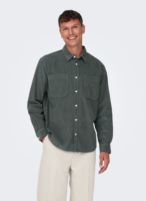 Only & Sons Hemden ONSALP RLX 2PKT WASHD CORD LS SHIRT NOOS heren groen