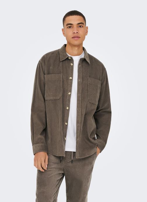 Only & Sons Hemden ONSALP RLX 2PKT WASHD CORD LS SHIRT NOOS heren bruin