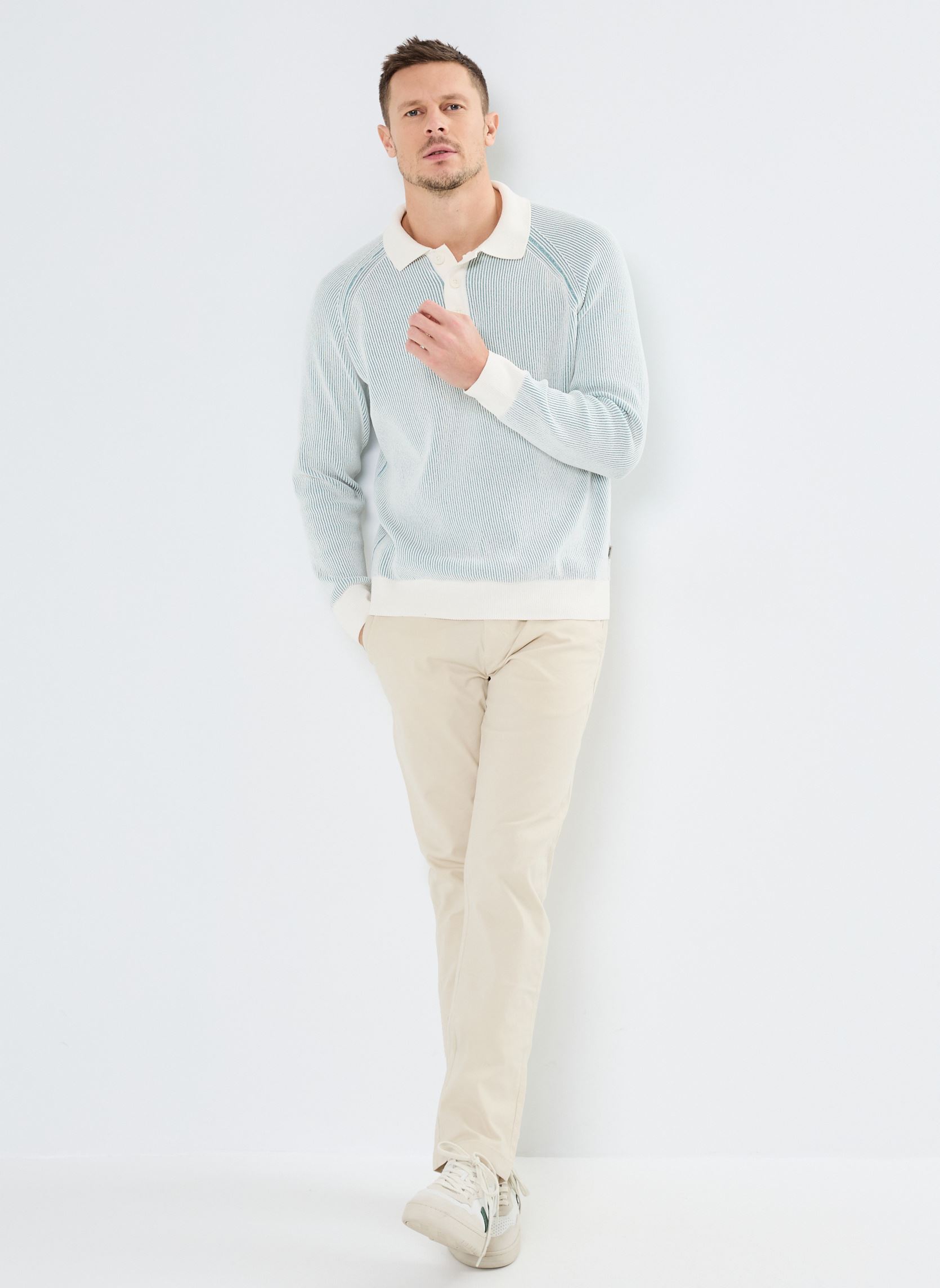 Pullover ONSGRANT RLX 7 LS BTN POLO KNIT herren weiß Only & Sons Pullover ONSGRANT RLX 7 LS BTN POLO KNIT herren weiß CLOUD DANCER