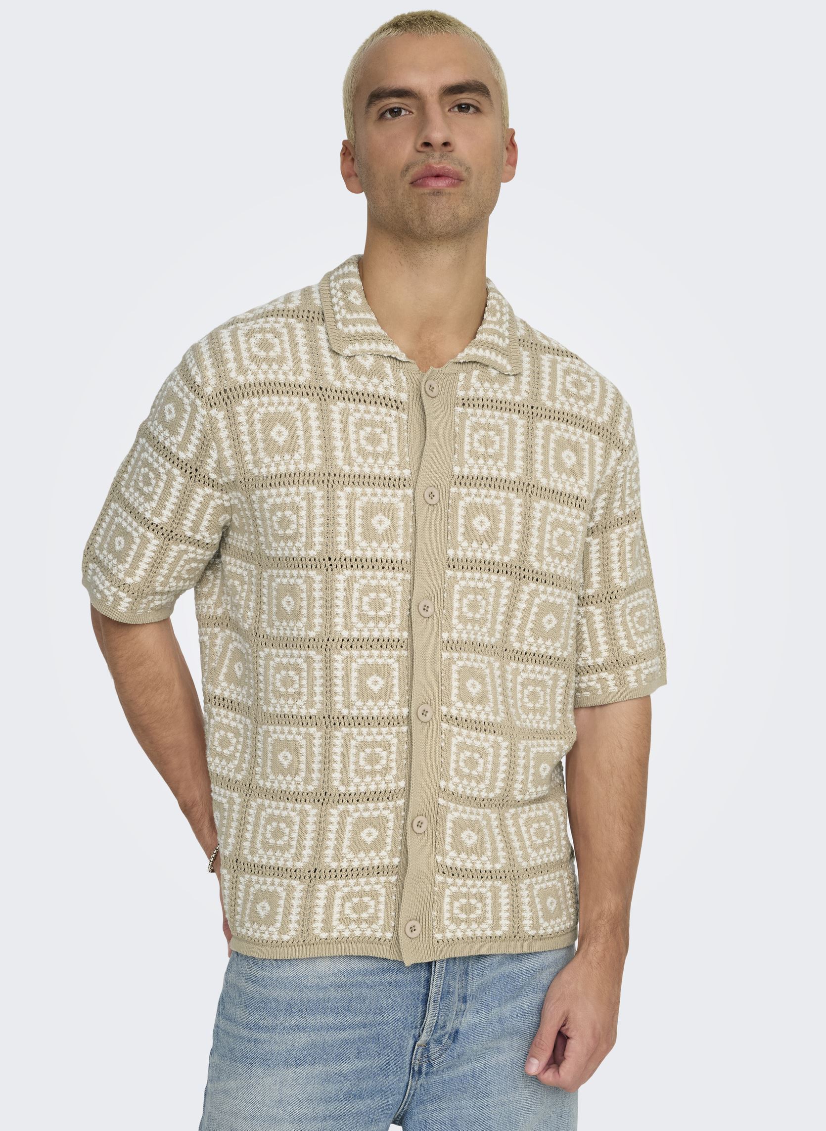 T-shirt a maniche corte ONSBART RLX 5 SS SHIRT KNIT uomo beige Only & Sons T-shirt a maniche corte ONSBART RLX 5 SS SHIRT KNIT uomo beige SILVER LINING