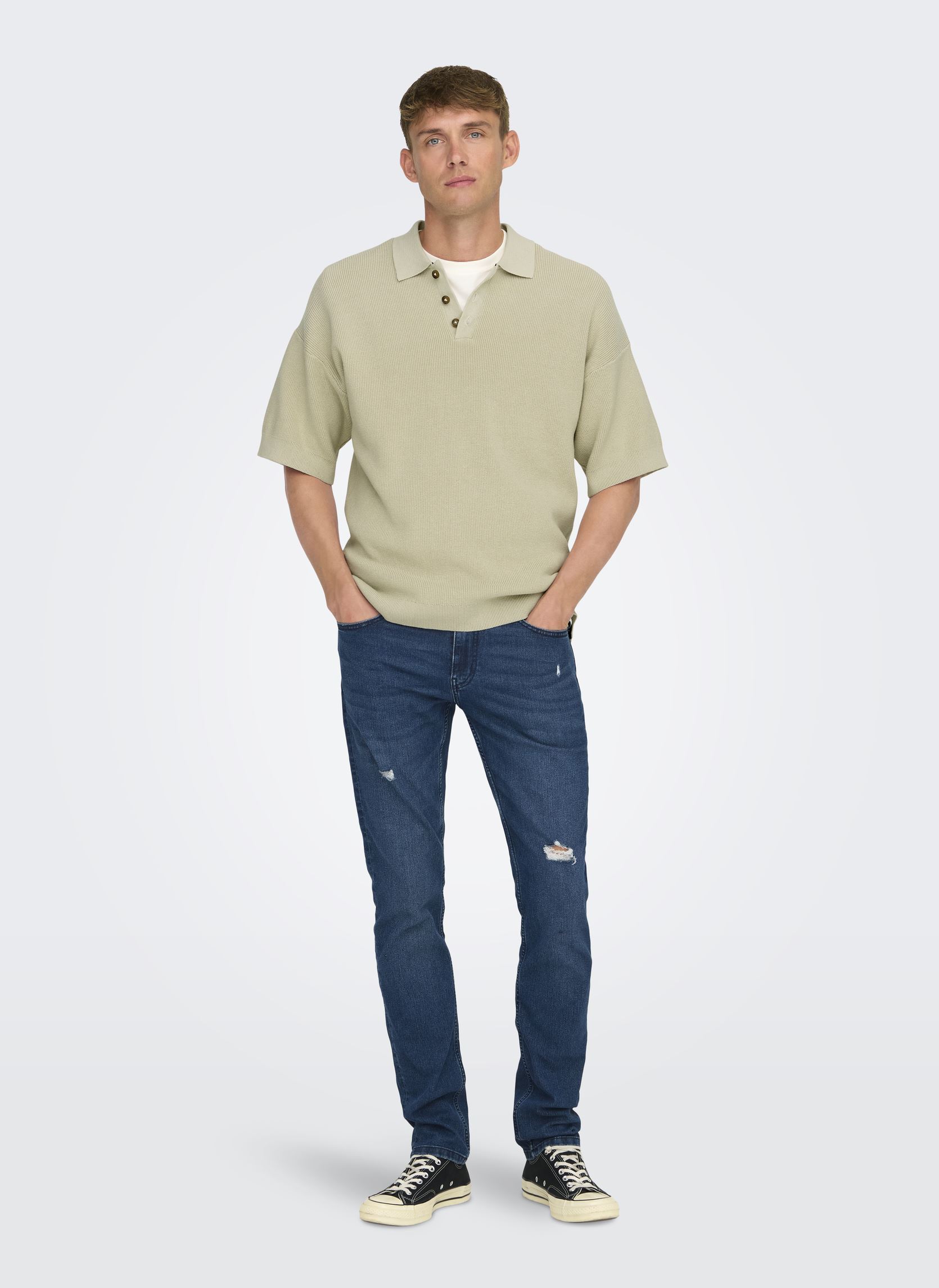Polos manches courtes ONSGRIFFIN DS 9 STRUC BTN POLO KNIT NOOS homme gris Only & Sons Polos manches courtes ONSGRIFFIN DS 9 STRUC BTN POLO KNIT NOOS homme gris SILVER LINING