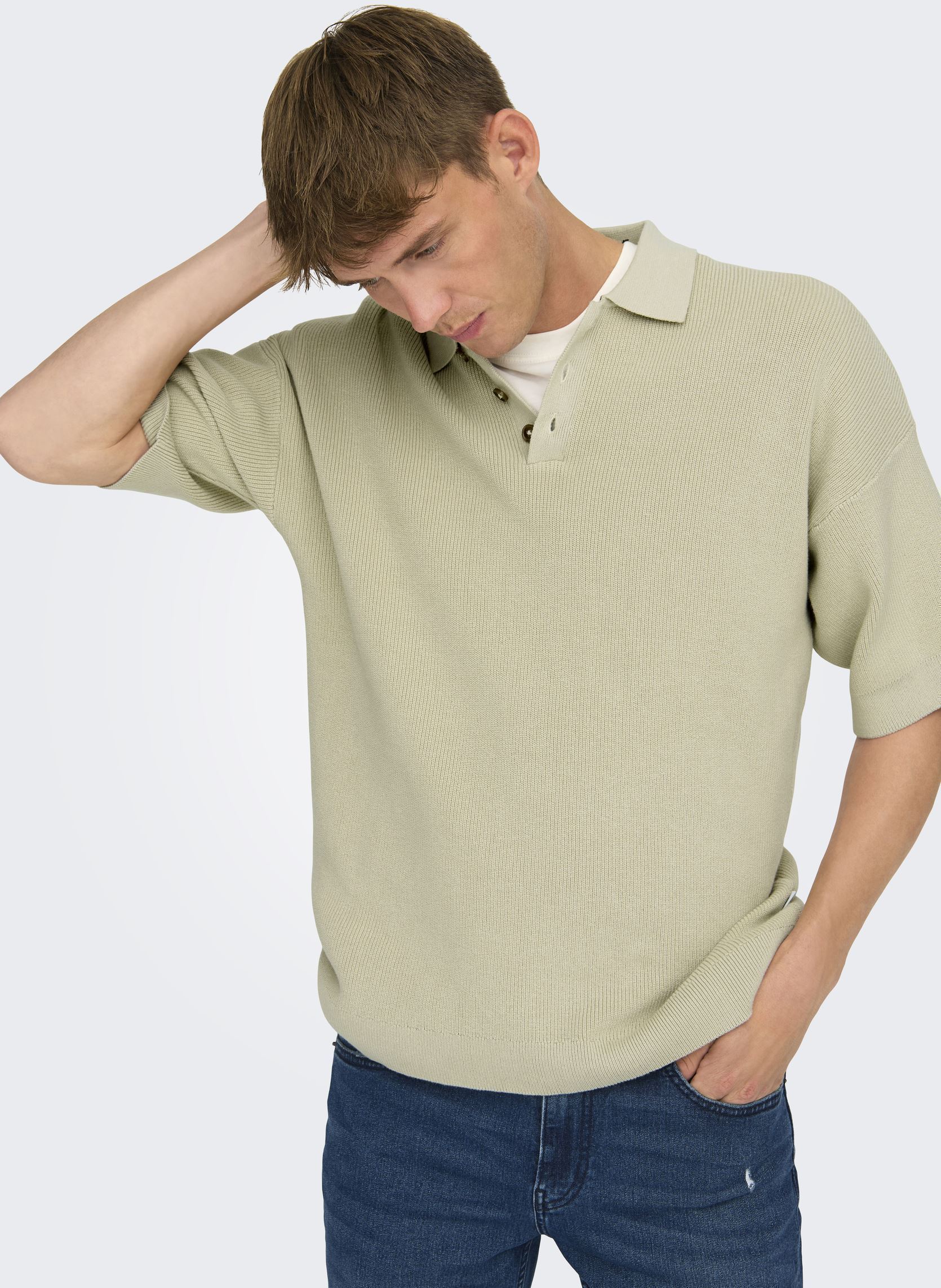 Polos manches courtes ONSGRIFFIN DS 9 STRUC BTN POLO KNIT NOOS homme gris Only & Sons Polos manches courtes ONSGRIFFIN DS 9 STRUC BTN POLO KNIT NOOS homme gris SILVER LINING