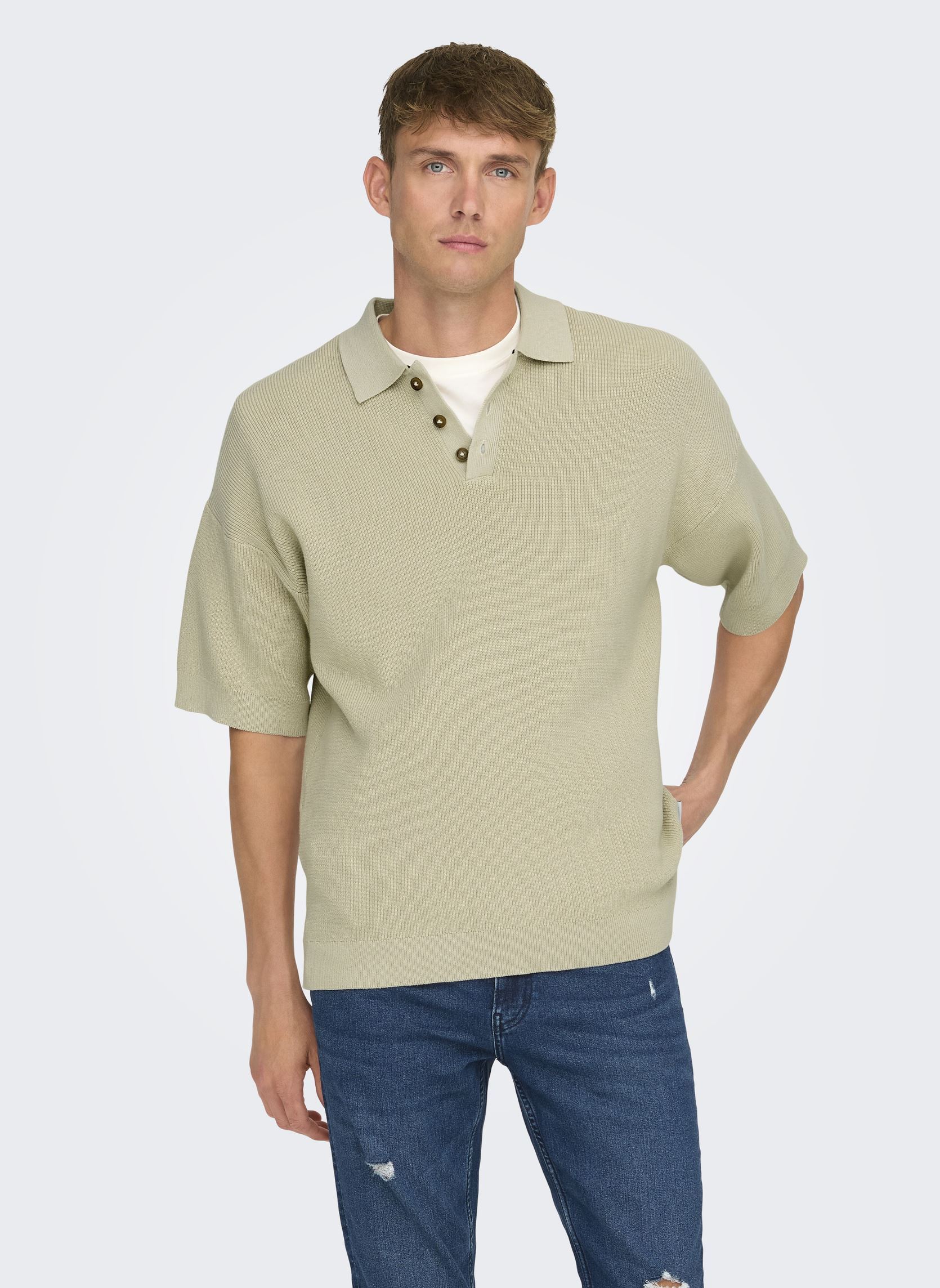 Vêtements Only & Sons ONSGRIFFIN DS 9 STRUC BTN POLO KNIT NOOS pour Accessoires