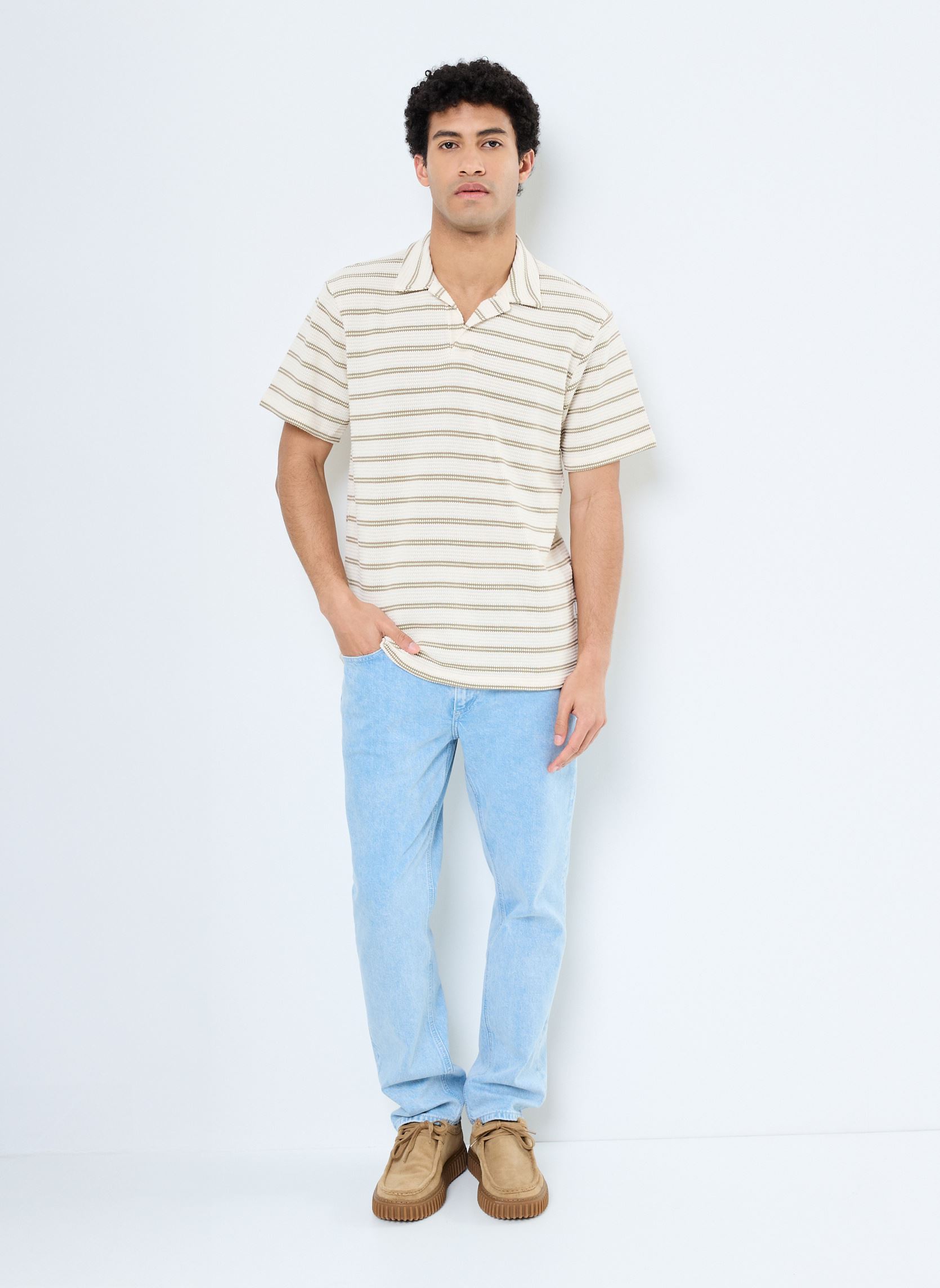 T-shirt a maniche corte ONSIAN REG STRIPE STRUCT SS RESORT POLO uomo beige Only & Sons T-shirt a maniche corte ONSIAN REG STRIPE STRUCT SS RESORT POLO uomo beige CHINCHILLA