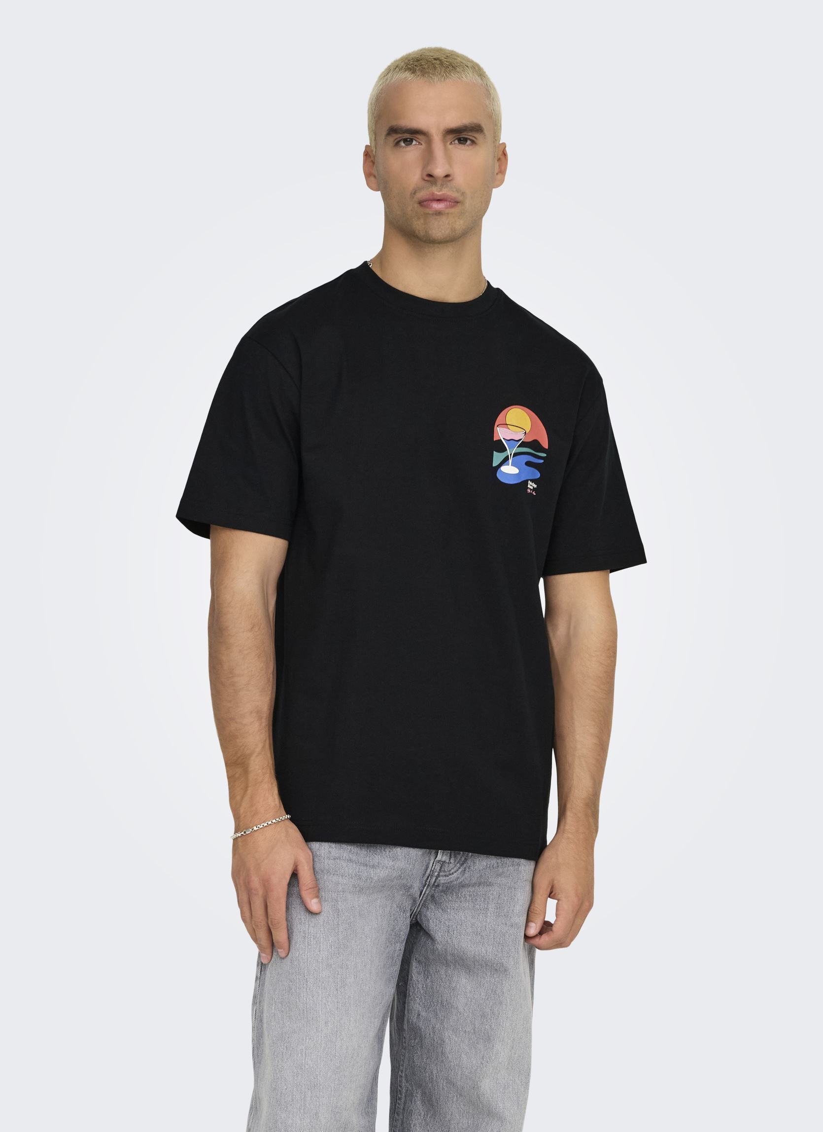 T-shirt a maniche corte ONSPALM DAYS PRINT RLX SS TEE uomo nero Only & Sons T-shirt a maniche corte ONSPALM DAYS PRINT RLX SS TEE uomo nero JET BLACK