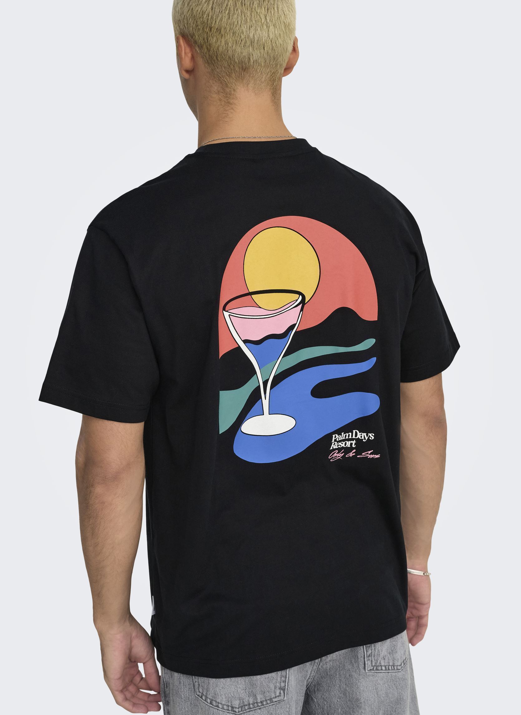 T-shirt a maniche corte ONSPALM DAYS PRINT RLX SS TEE uomo nero Only & Sons T-shirt a maniche corte ONSPALM DAYS PRINT RLX SS TEE uomo nero JET BLACK