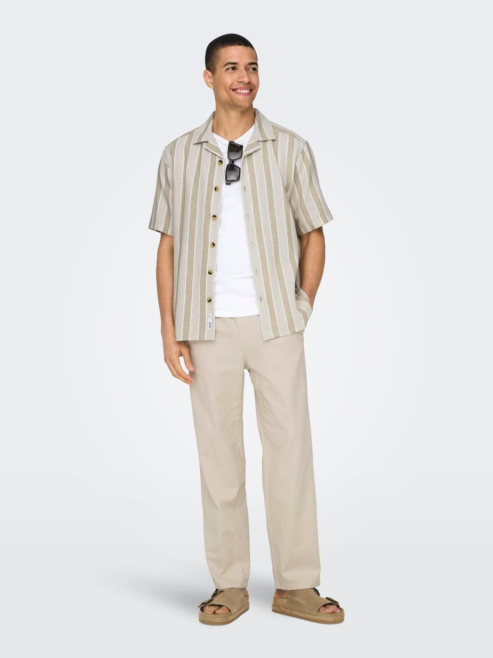 Pantaloni larghi ONSSINUS LOOSE 0007 COT LIN PANT NOOS uomo grigio Only & Sons Pantaloni larghi ONSSINUS LOOSE 0007 COT LIN PANT NOOS uomo grigio SILVER LINING