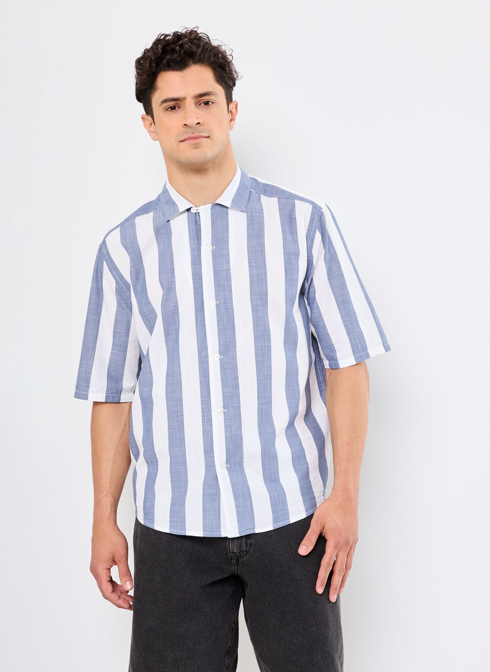 Vêtements Only & Sons ONSTES RLX CTN SLUB STRIPE SS SHIRT pour Accessoires