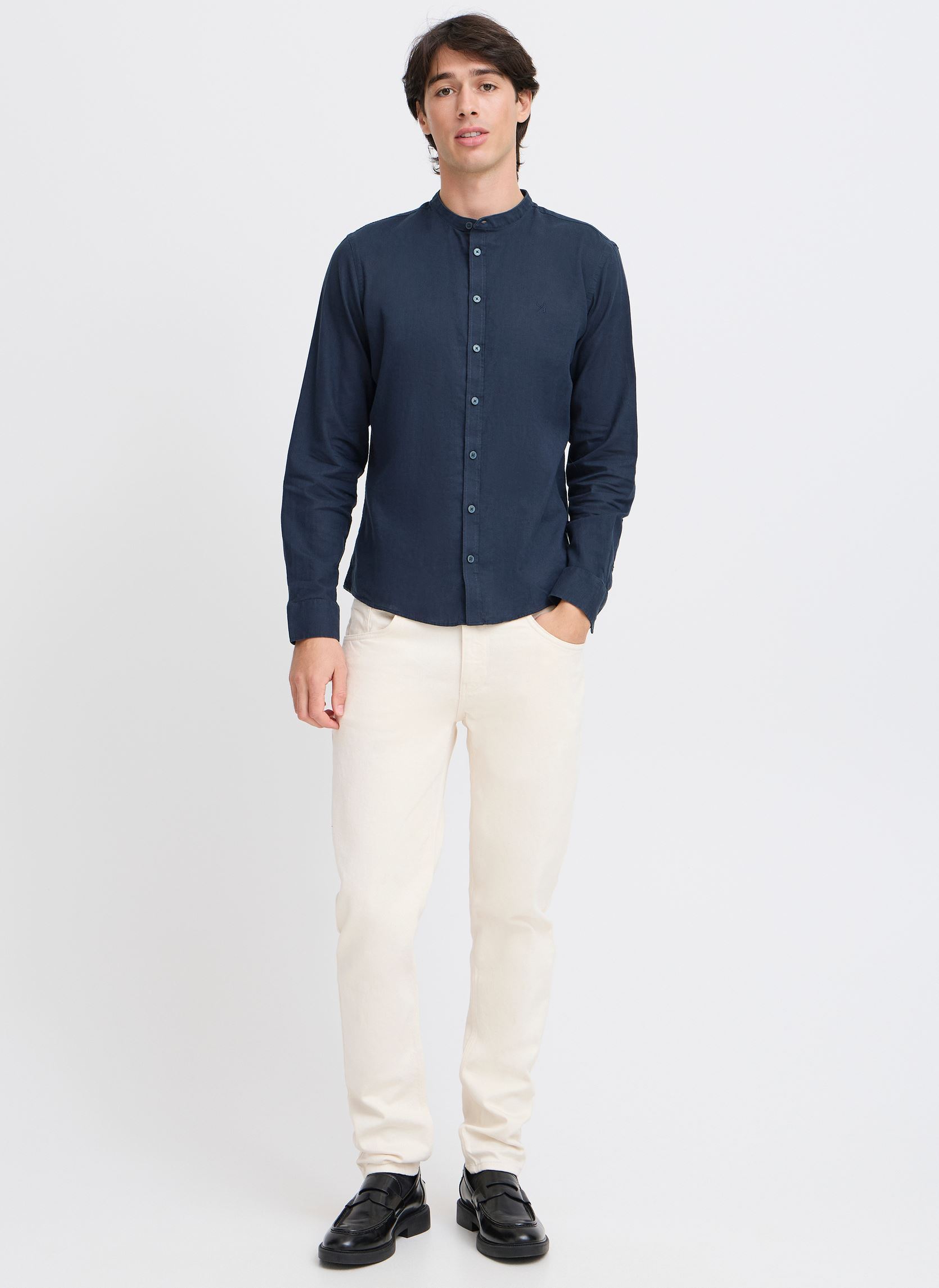 Hemden CFANTON 0053 CC LS linen mix shirt heren blauw Casual Friday Hemden CFANTON 0053 CC LS linen mix shirt heren blauw DARK NAVY