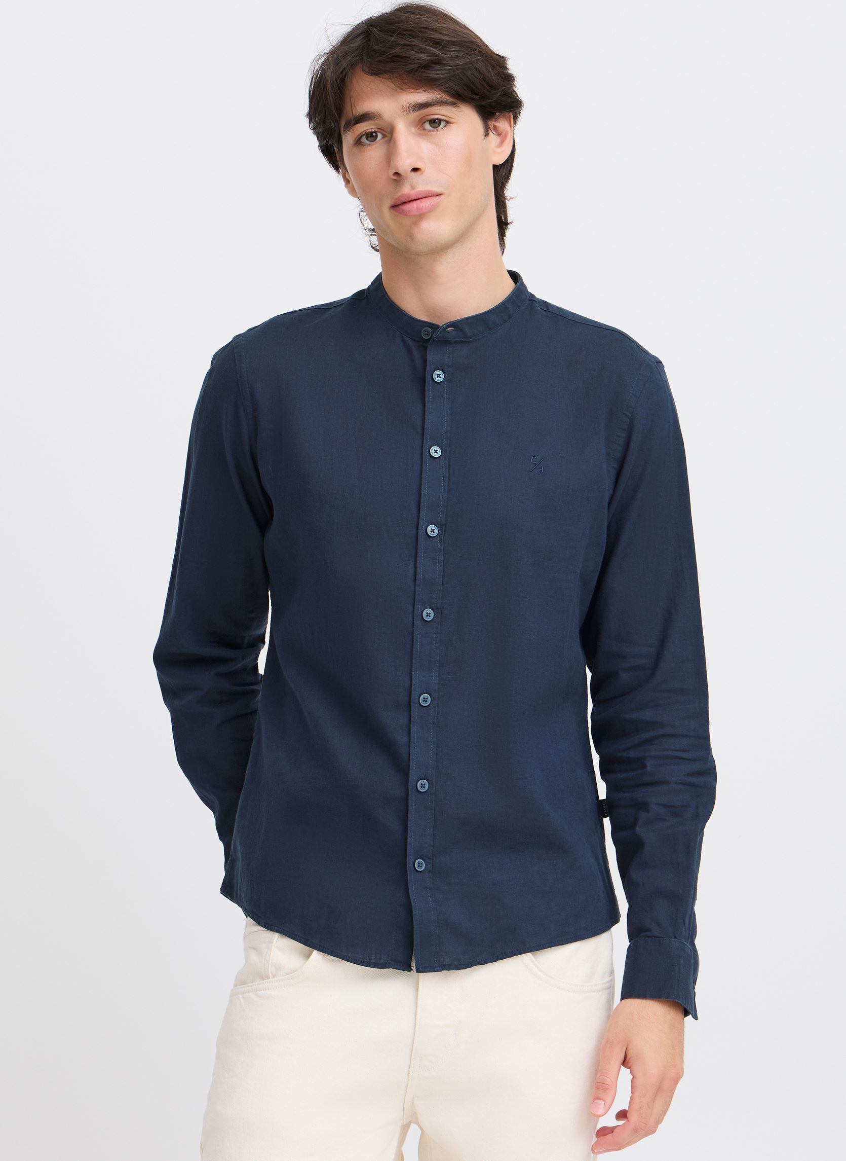 Hemden CFANTON 0053 CC LS linen mix shirt heren blauw Casual Friday Hemden CFANTON 0053 CC LS linen mix shirt heren blauw DARK NAVY