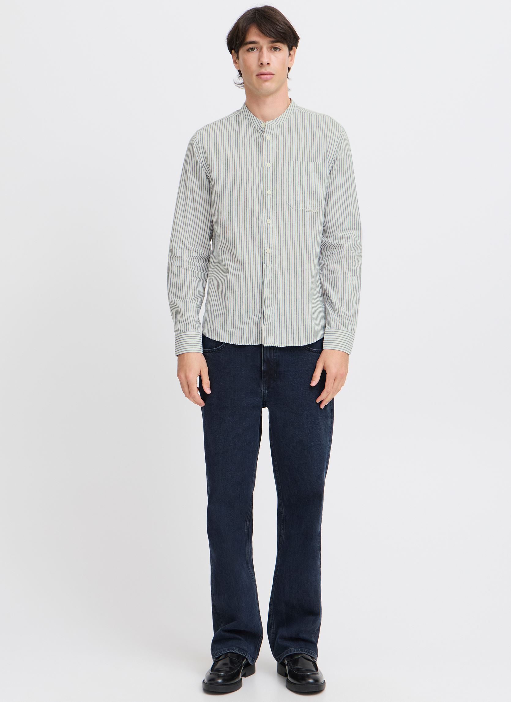 Hemden CFANDREW LS striped linen mix shirt heren wit Casual Friday Hemden CFANDREW LS striped linen mix shirt heren wit CLOUD DANCER