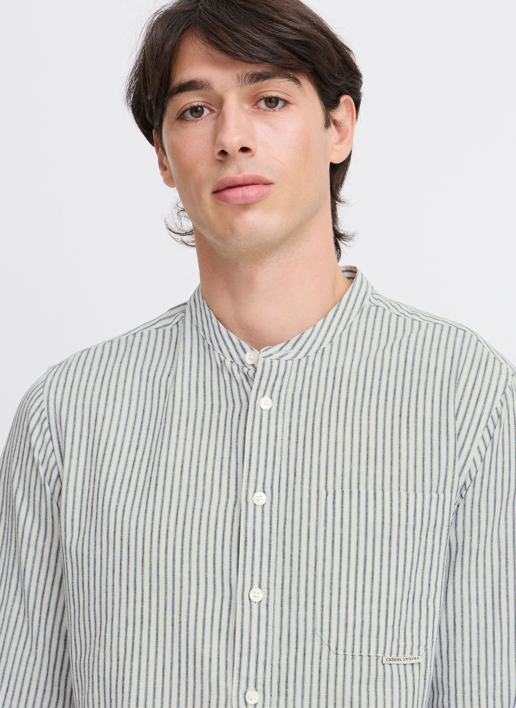Hemden CFANDREW LS striped linen mix shirt heren wit Casual Friday Hemden CFANDREW LS striped linen mix shirt heren wit CLOUD DANCER