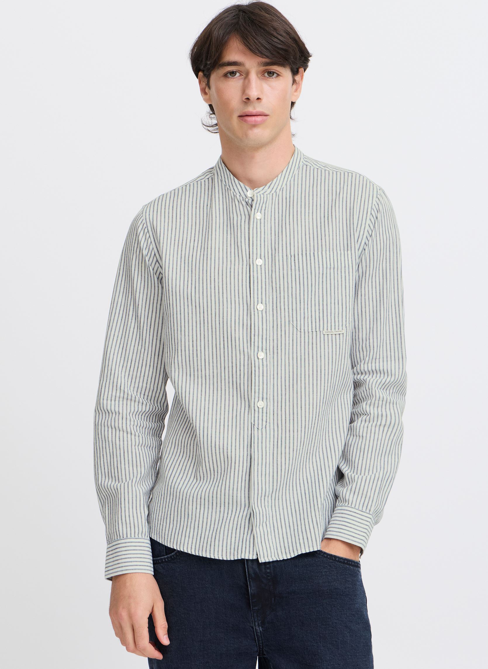 Hemden CFANDREW LS striped linen mix shirt heren wit Casual Friday Hemden CFANDREW LS striped linen mix shirt heren wit CLOUD DANCER