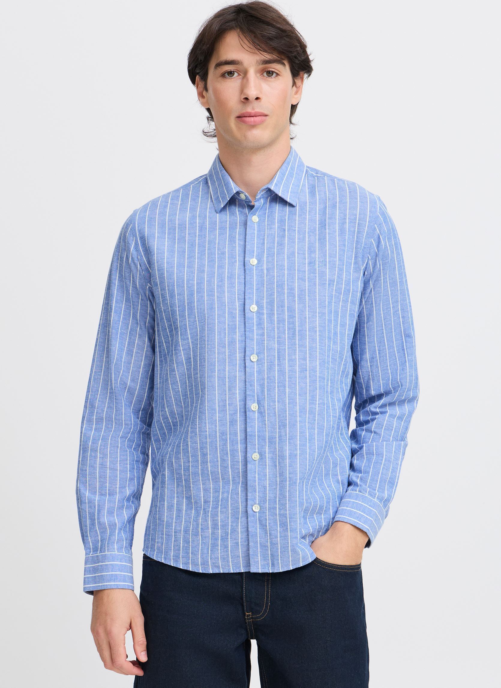 Hemden CFANDRÉ LS wide stripe linen mix shirt herren blau Casual Friday Hemden CFANDRÉ LS wide stripe linen mix shirt herren blau RIVERSIDE