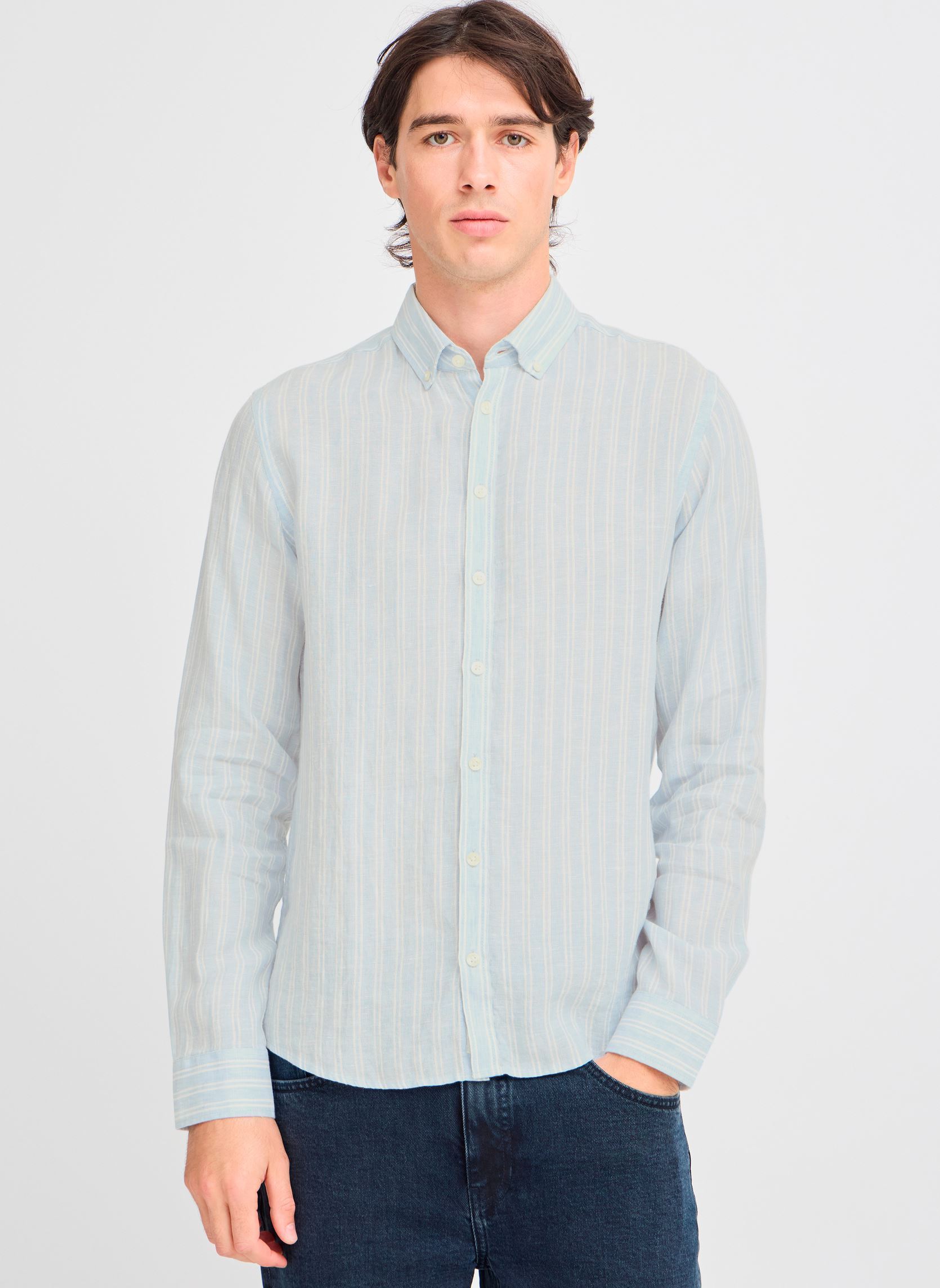 Hemden CFDALLAS LS BD striped 100% linen shirt herren blau Casual Friday Hemden CFDALLAS LS BD striped 100% linen shirt herren blau CHAMBRAY BLUE
