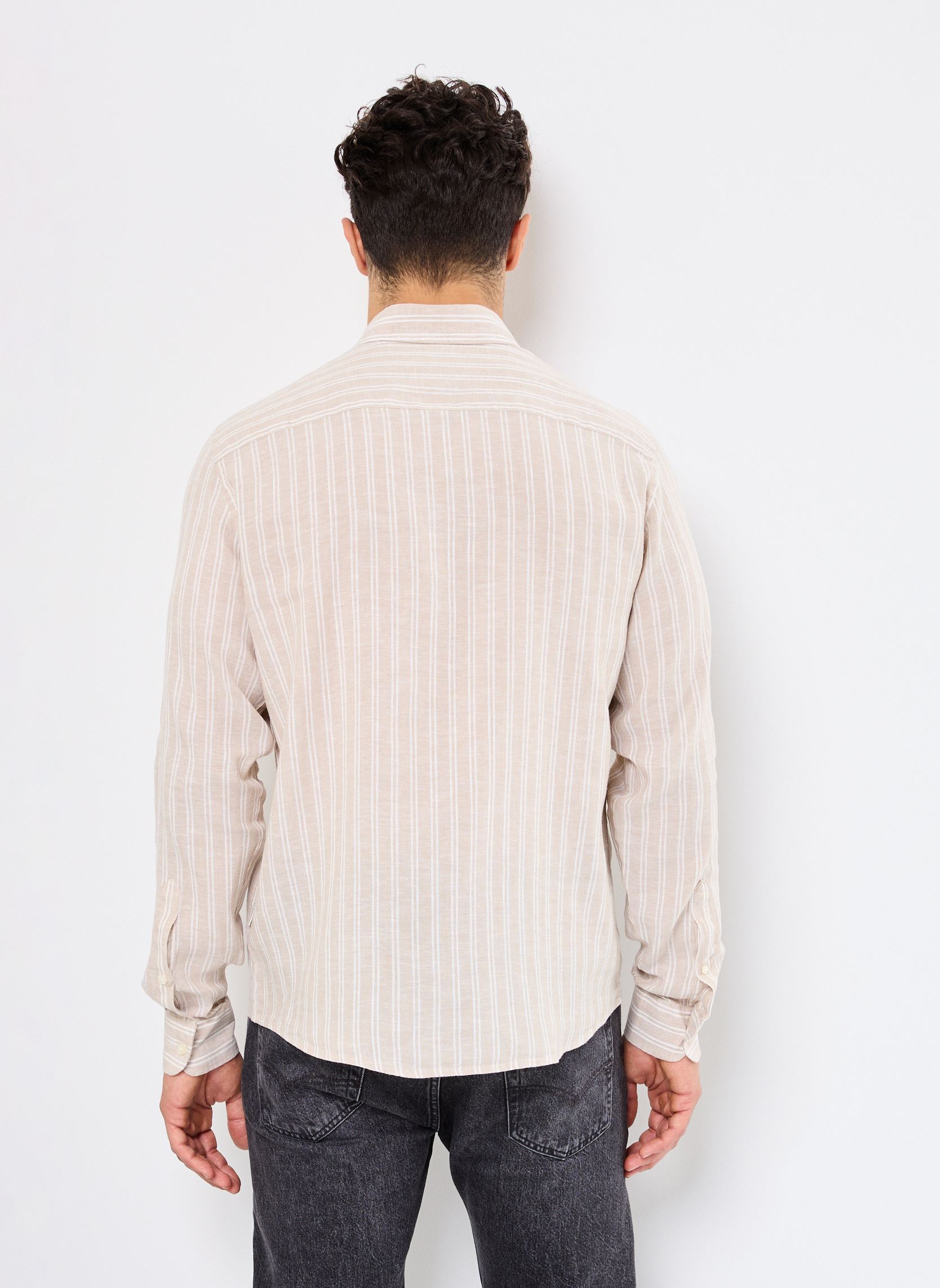 Hemden CFDALLAS LS BD striped 100% linen shirt heren beige Casual Friday Hemden CFDALLAS LS BD striped 100% linen shirt heren beige PLAZA TAUPE