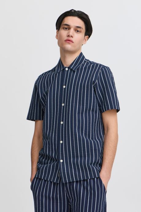 Casual Friday Hemden CFKAI 0204 SS striped seersucker shirt herren blau