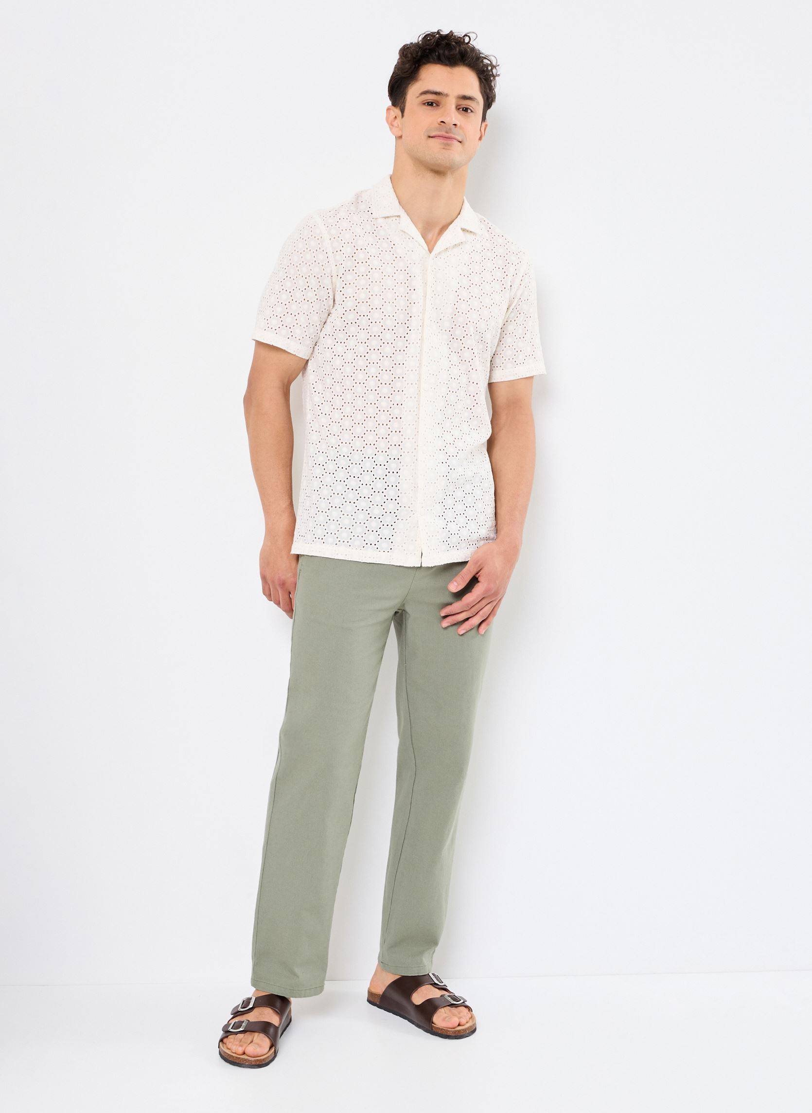 Hemden CFLOGAN SS RC broderie anglaise shirt heren wit Casual Friday Hemden CFLOGAN SS RC broderie anglaise shirt heren wit EGRET
