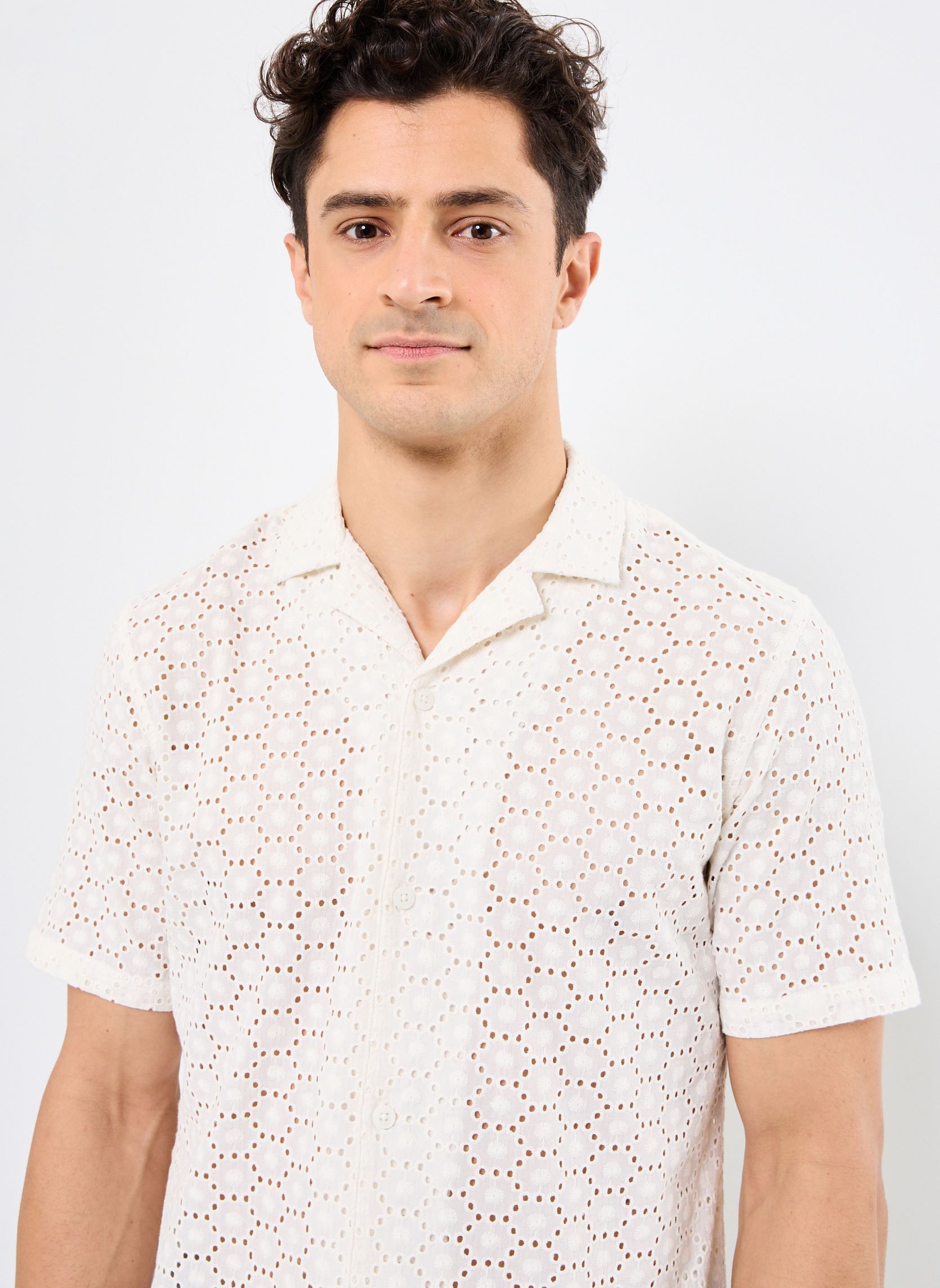 Hemden CFLOGAN SS RC broderie anglaise shirt heren wit Casual Friday Hemden CFLOGAN SS RC broderie anglaise shirt heren wit EGRET