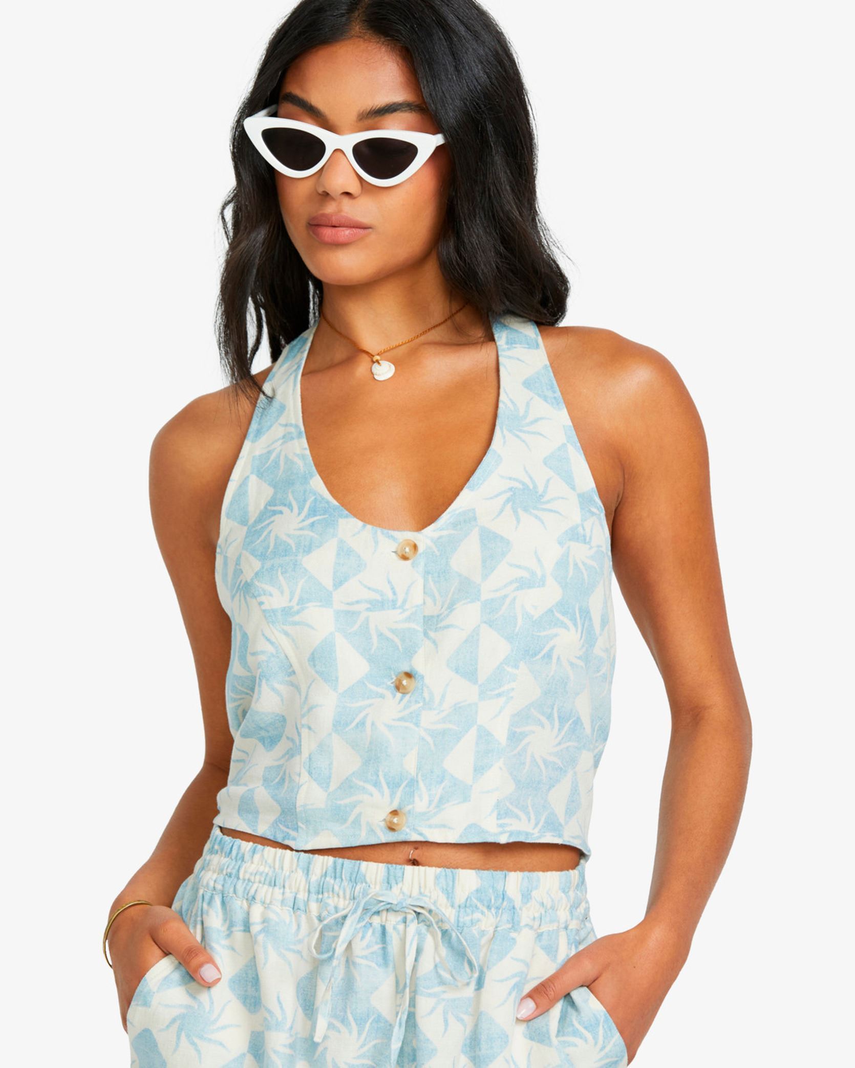 Tops Go West Ss Wvn dames blauw Billabong Tops Go West Ss Wvn dames blauw POWDER BLUE