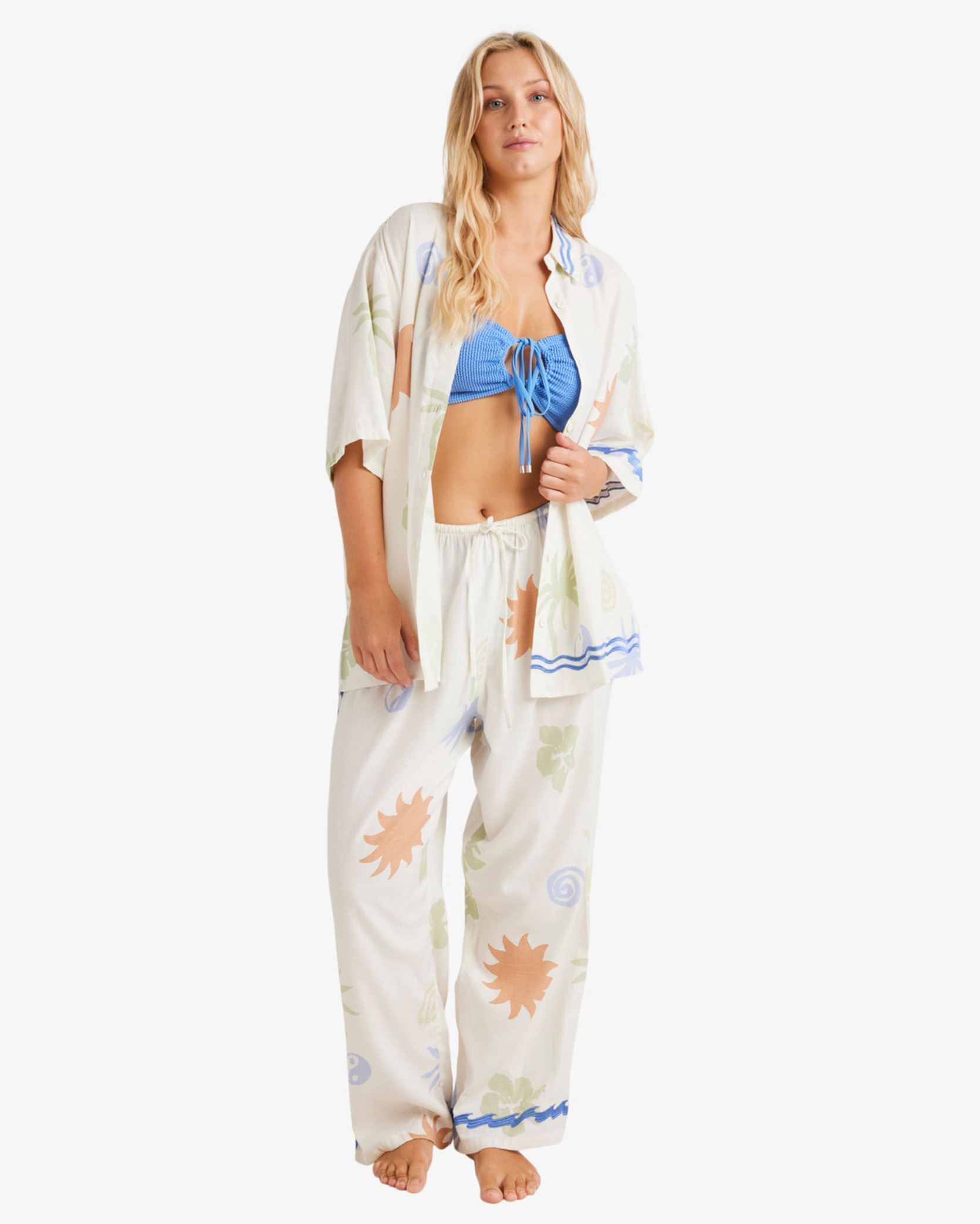 Pantalons larges Sun Symbol Pant femme blanc Billabong Pantalons larges Sun Symbol Pant femme blanc MULTI